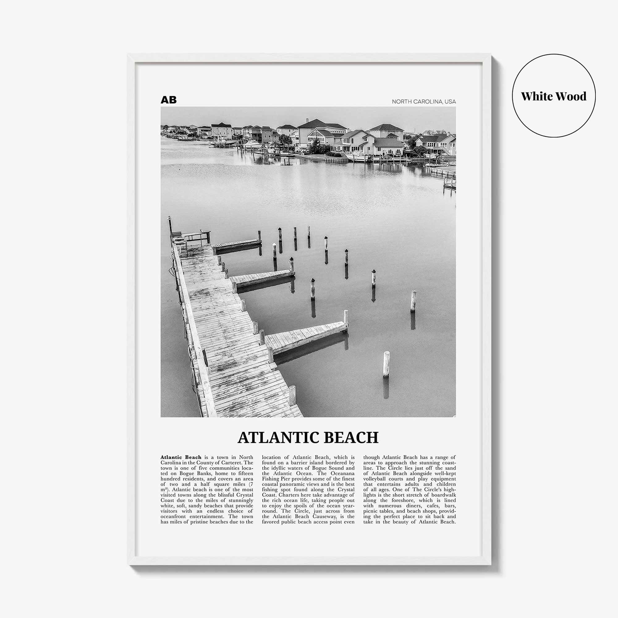 Atlantic Beach Print Black and White, Atlantic Beach Wall Art, Atlantic Beach Poster, Atlantic Beach Photo, Atlantic Map, North Carolina