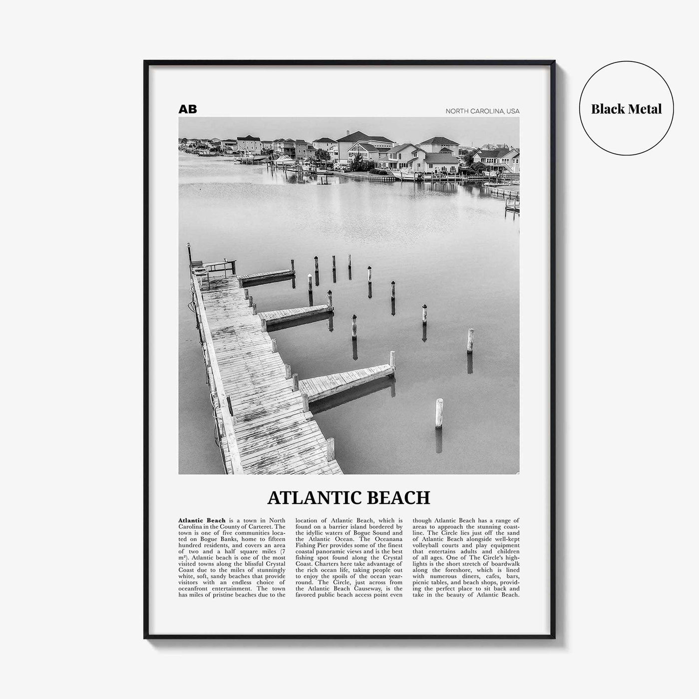 Atlantic Beach Print Black and White, Atlantic Beach Wall Art, Atlantic Beach Poster, Atlantic Beach Photo, Atlantic Map, North Carolina