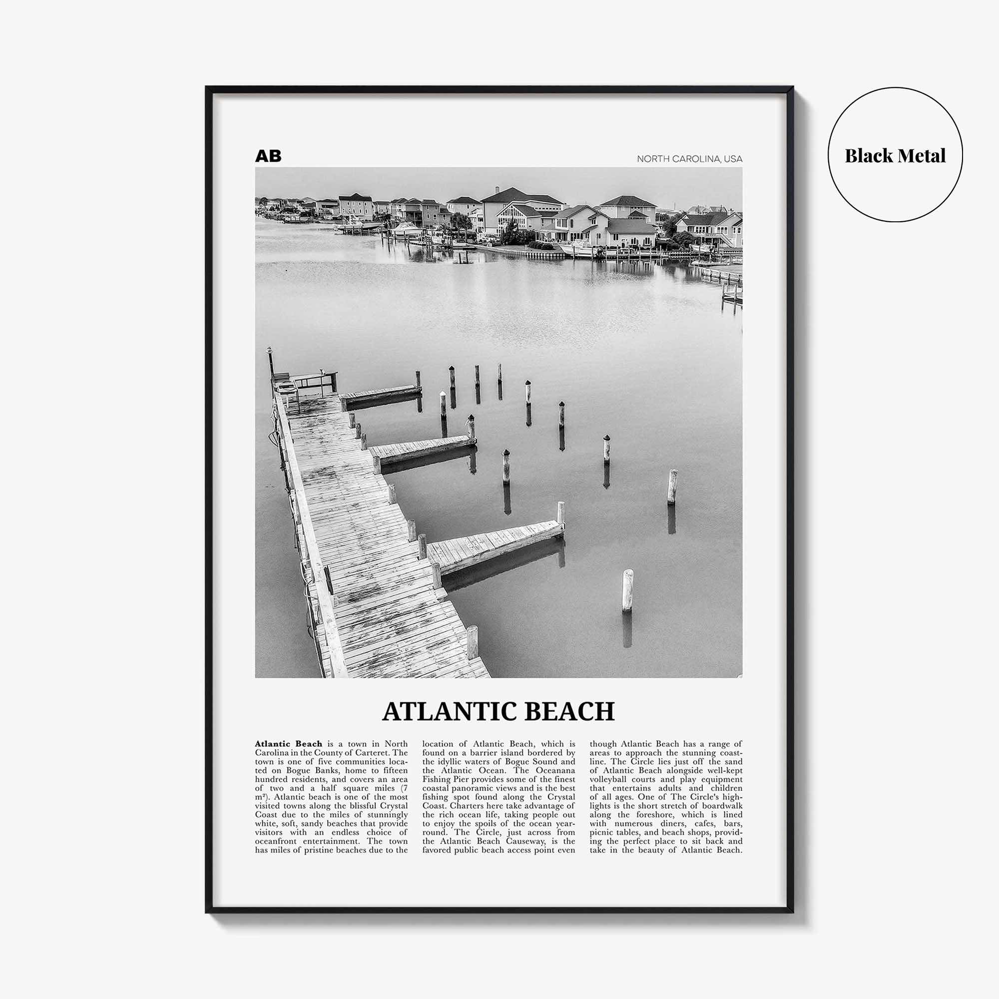Atlantic Beach Print Black and White, Atlantic Beach Wall Art, Atlantic Beach Poster, Atlantic Beach Photo, Atlantic Map, North Carolina