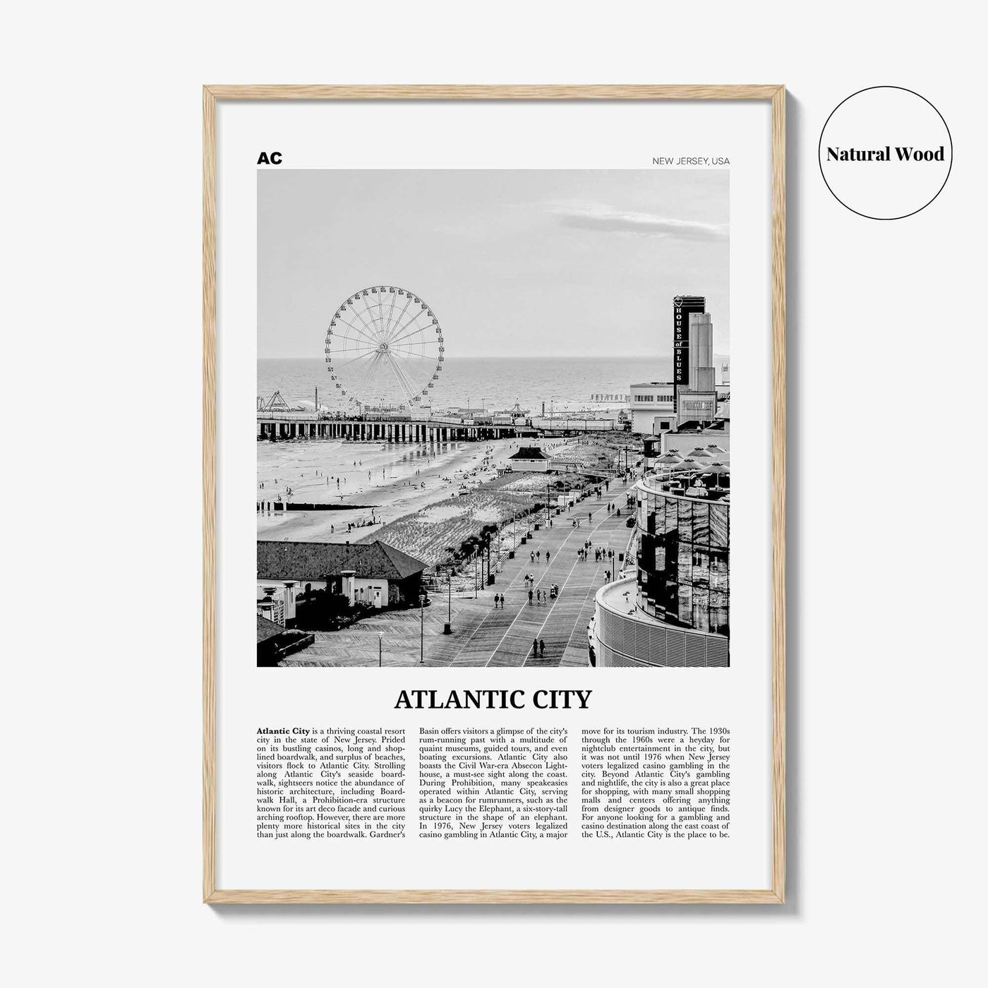 Atlantic City Print Black and White, Atlantic City Wall Art, Atlantic City Poster, Atlantic City Photo, Atlantic City Wall Décor, Maryland