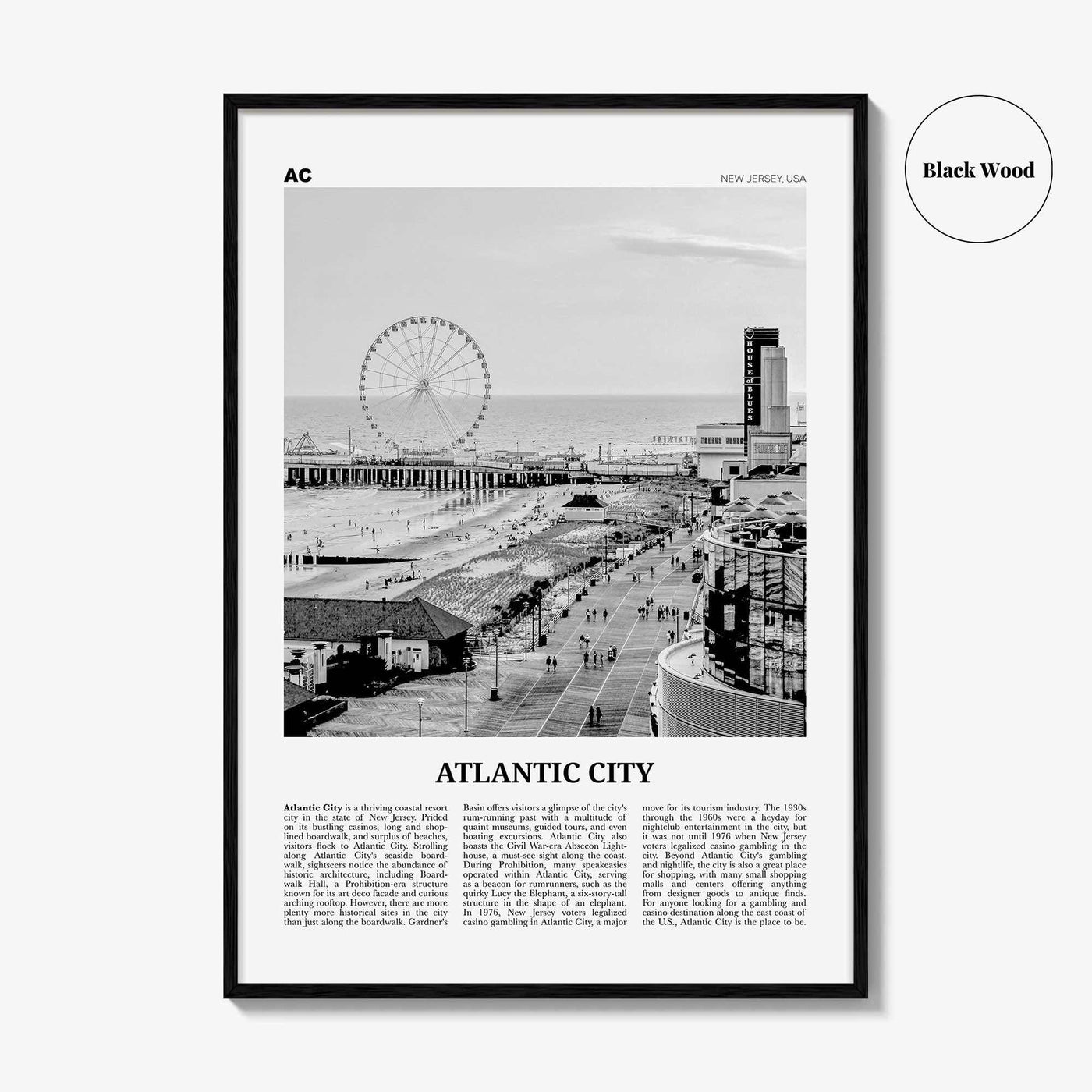 Atlantic City Print Black and White, Atlantic City Wall Art, Atlantic City Poster, Atlantic City Photo, Atlantic City Wall Décor, Maryland