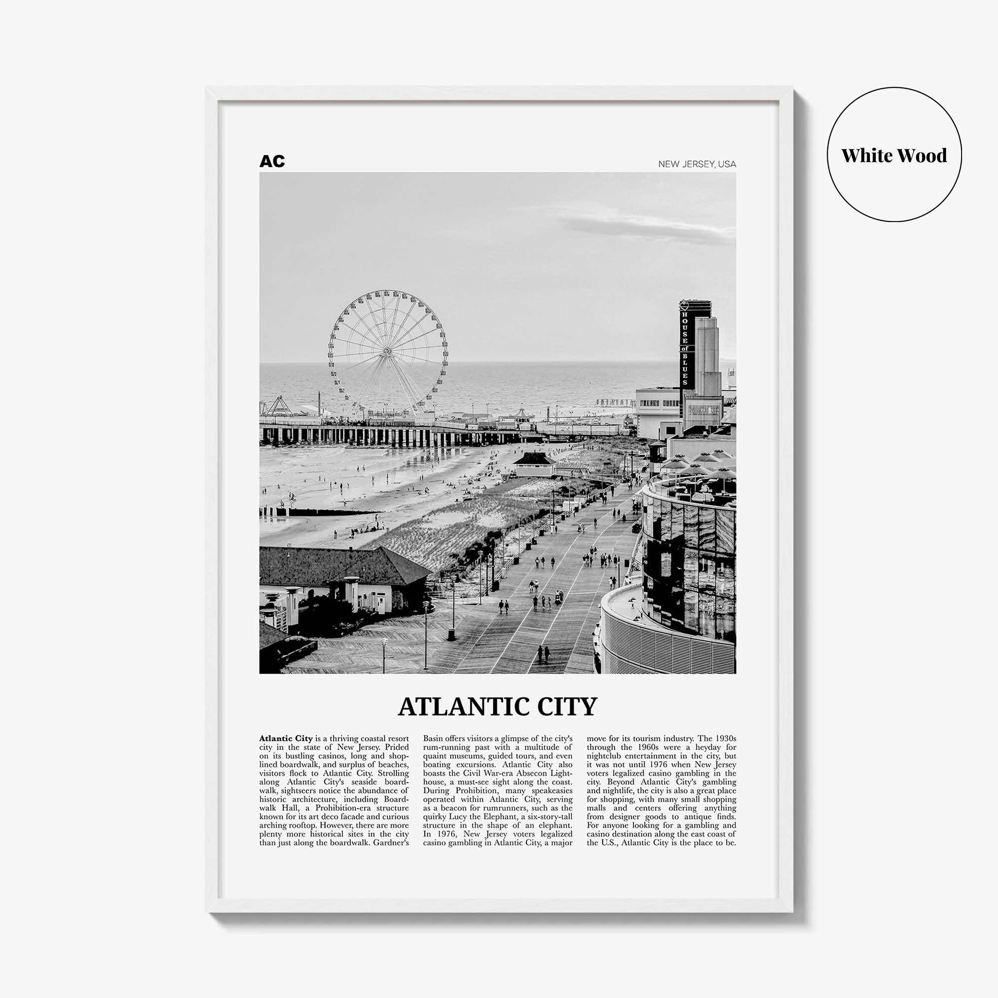 Atlantic City Print Black and White, Atlantic City Wall Art, Atlantic City Poster, Atlantic City Photo, Atlantic City Wall Décor, Maryland