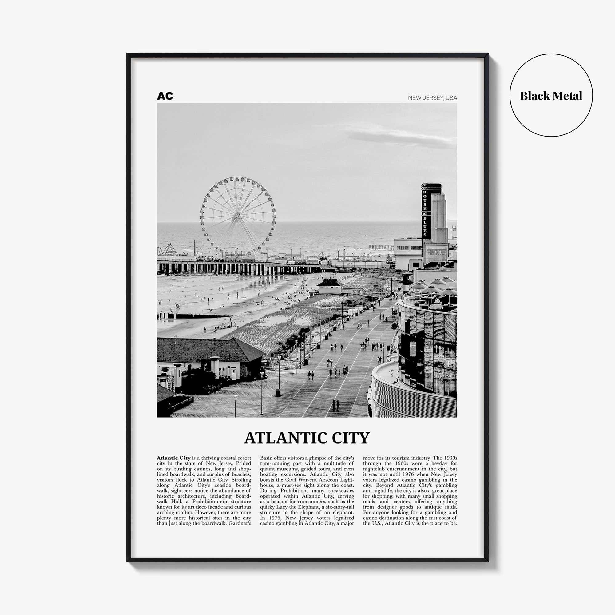 Atlantic City Print Black and White, Atlantic City Wall Art, Atlantic City Poster, Atlantic City Photo, Atlantic City Wall Décor, Maryland