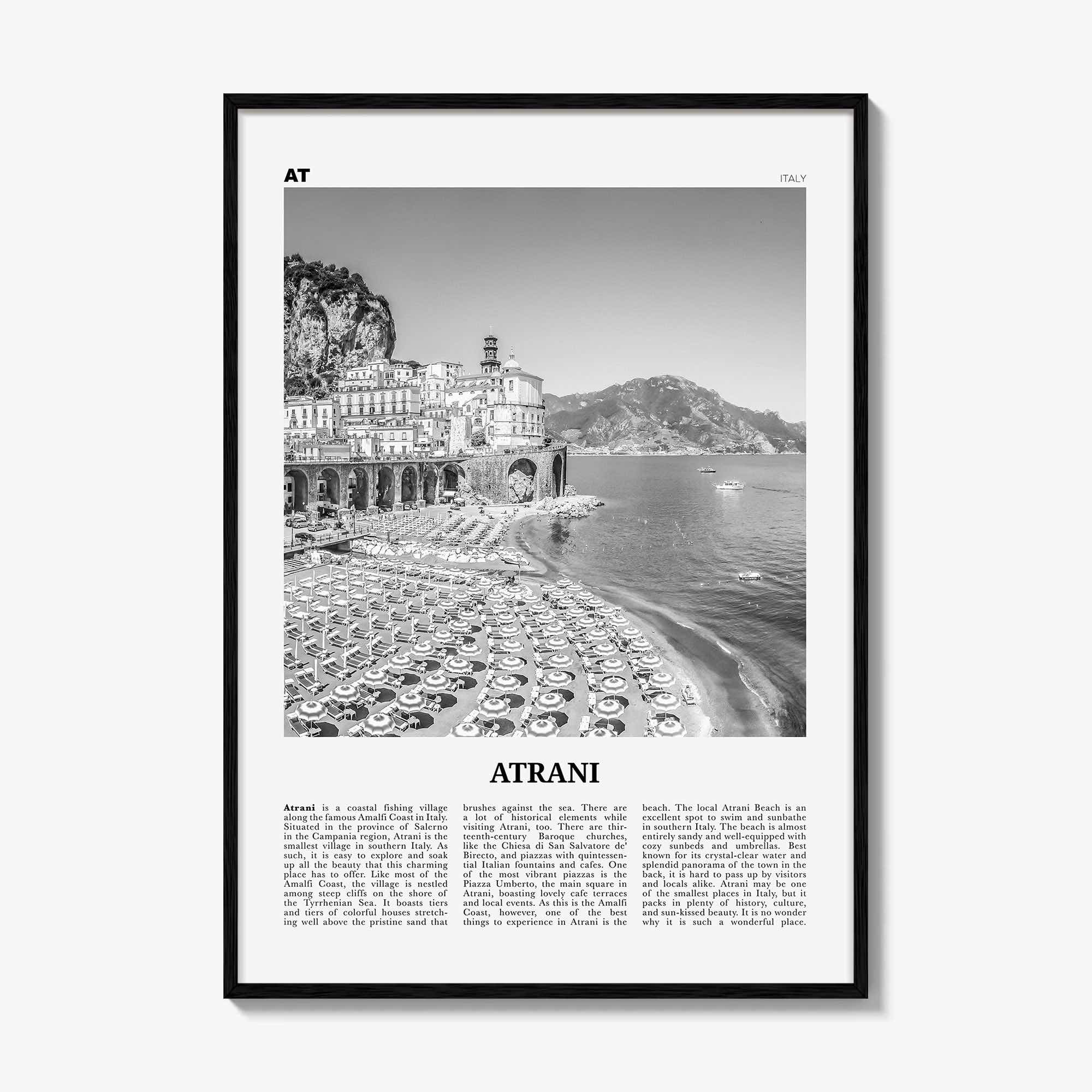 Atrani Print Black and White, Atrani Wall Art, Atrani Poster, Atrani Photo, Atrani Wall Décor, Atrani Map, Italy
