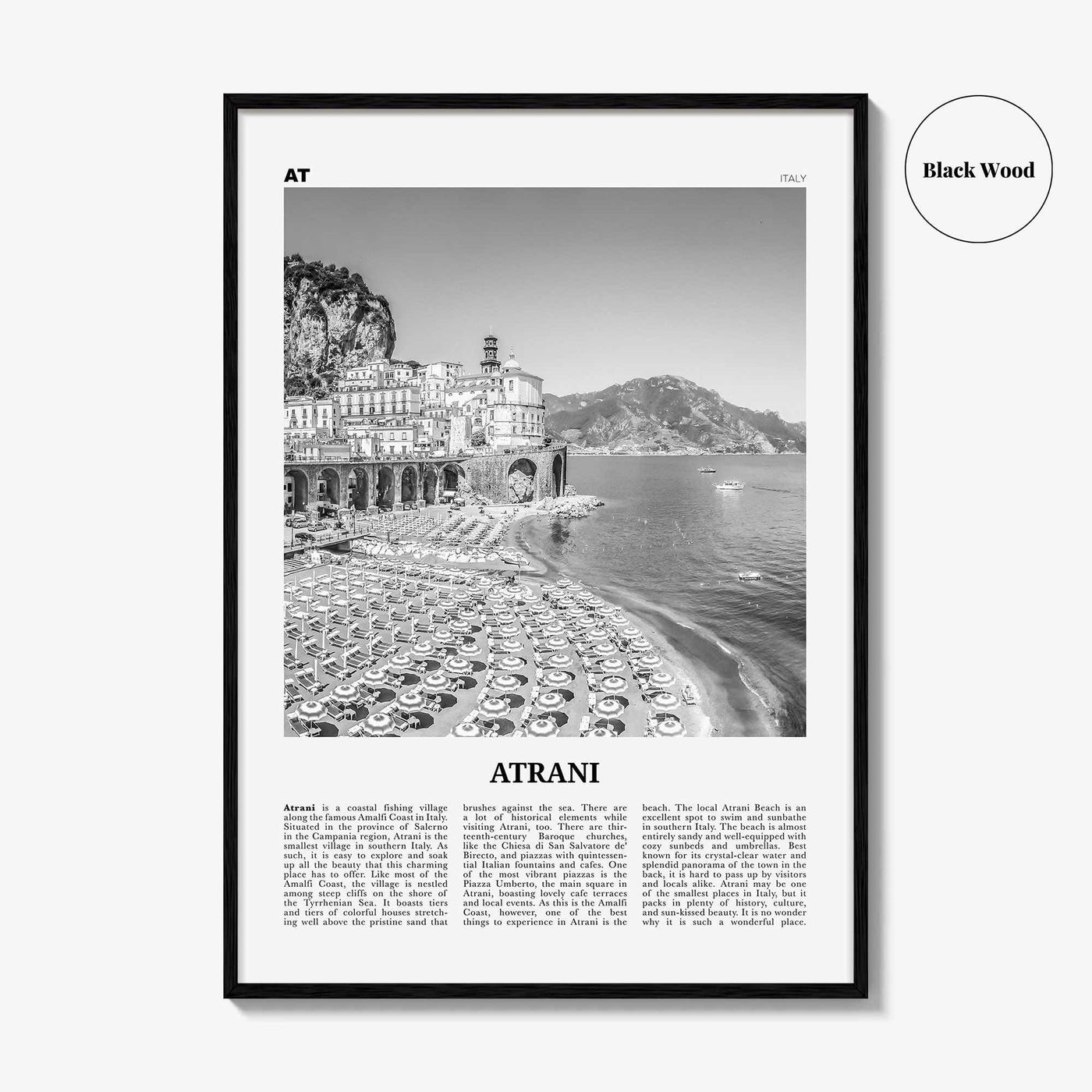 Atrani Print Black and White, Atrani Wall Art, Atrani Poster, Atrani Photo, Atrani Wall Décor, Atrani Map, Italy