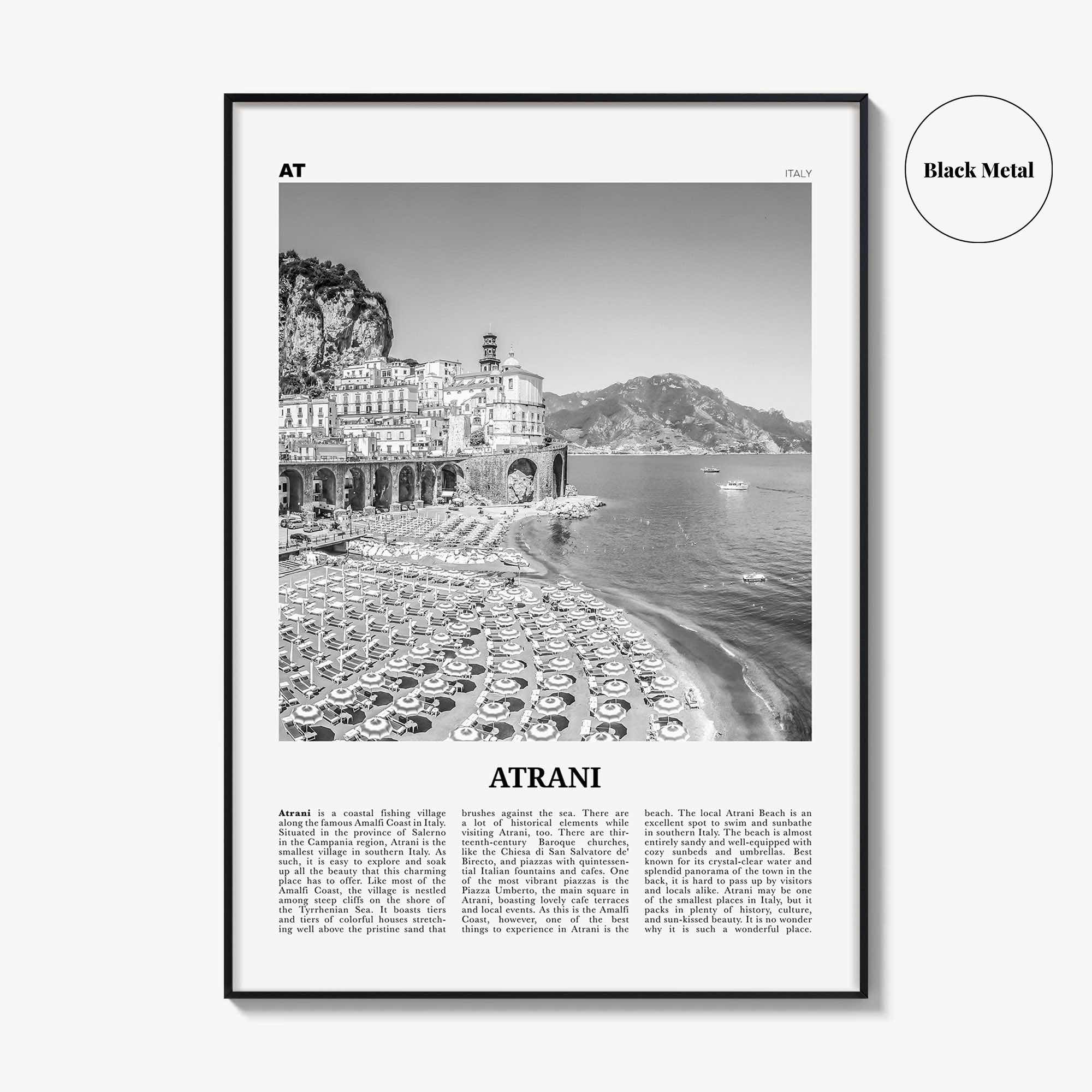 Atrani Print Black and White, Atrani Wall Art, Atrani Poster, Atrani Photo, Atrani Wall Décor, Atrani Map, Italy