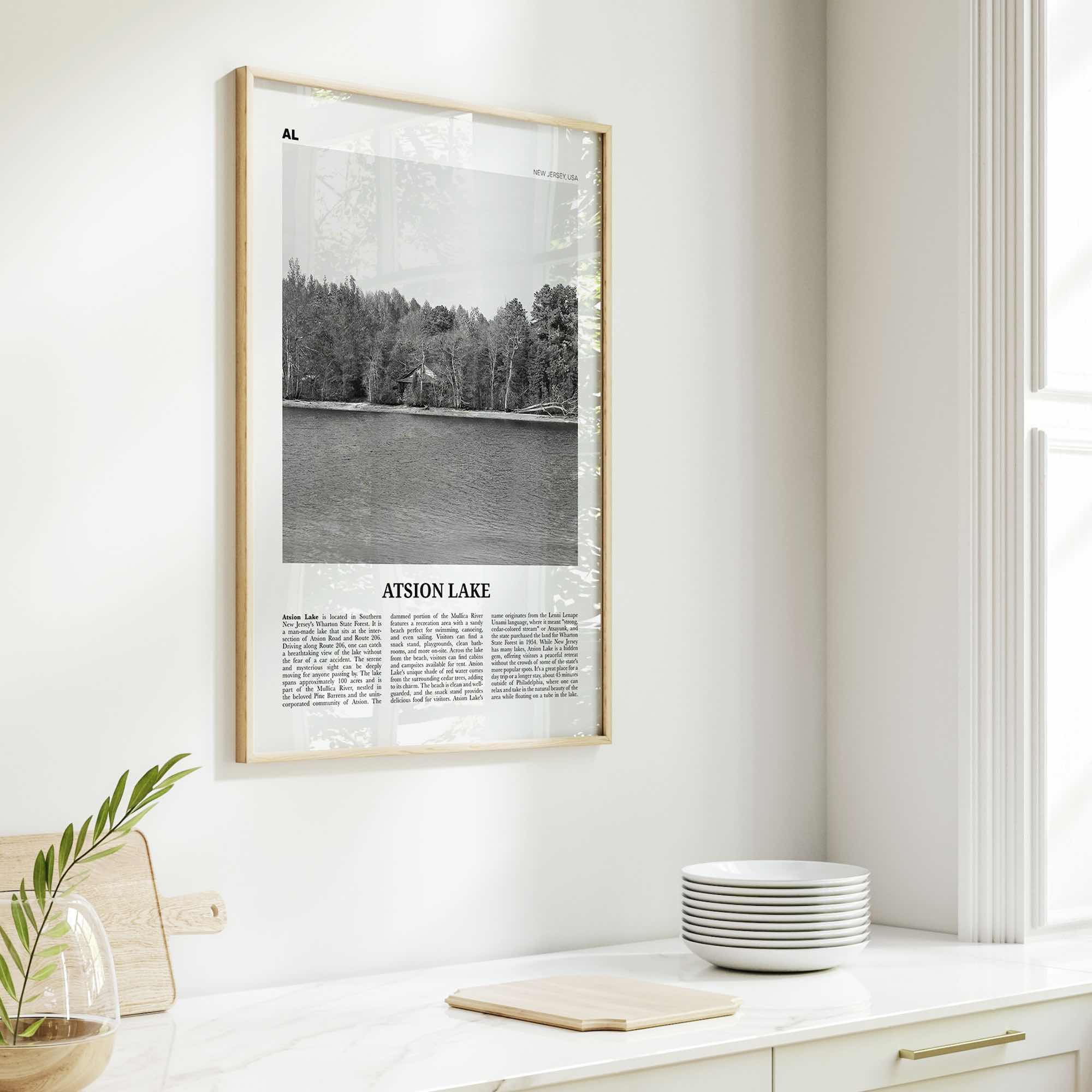 Atsion Lake Print Black and White, Atsion Lake Wall Art, Atsion Lake Poster, Atsion Lake Photo, Atsion Lake Wall Décor, Atsion Lake Map,