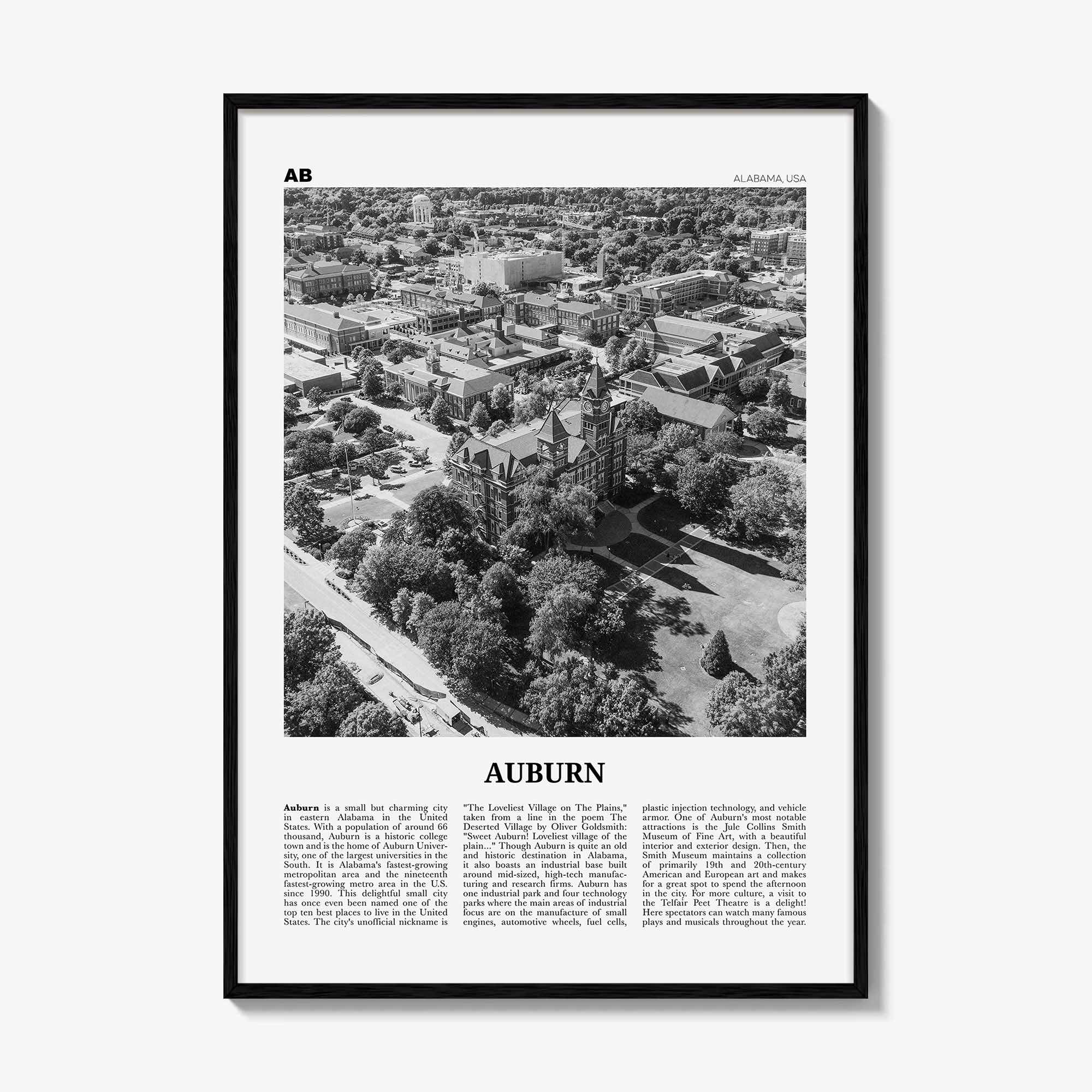 Auburn Print Black and White Alabama, Auburn Wall Art, Auburn Poster, Auburn Photo, Auburn Wall Décor, Alabama, United States, North America