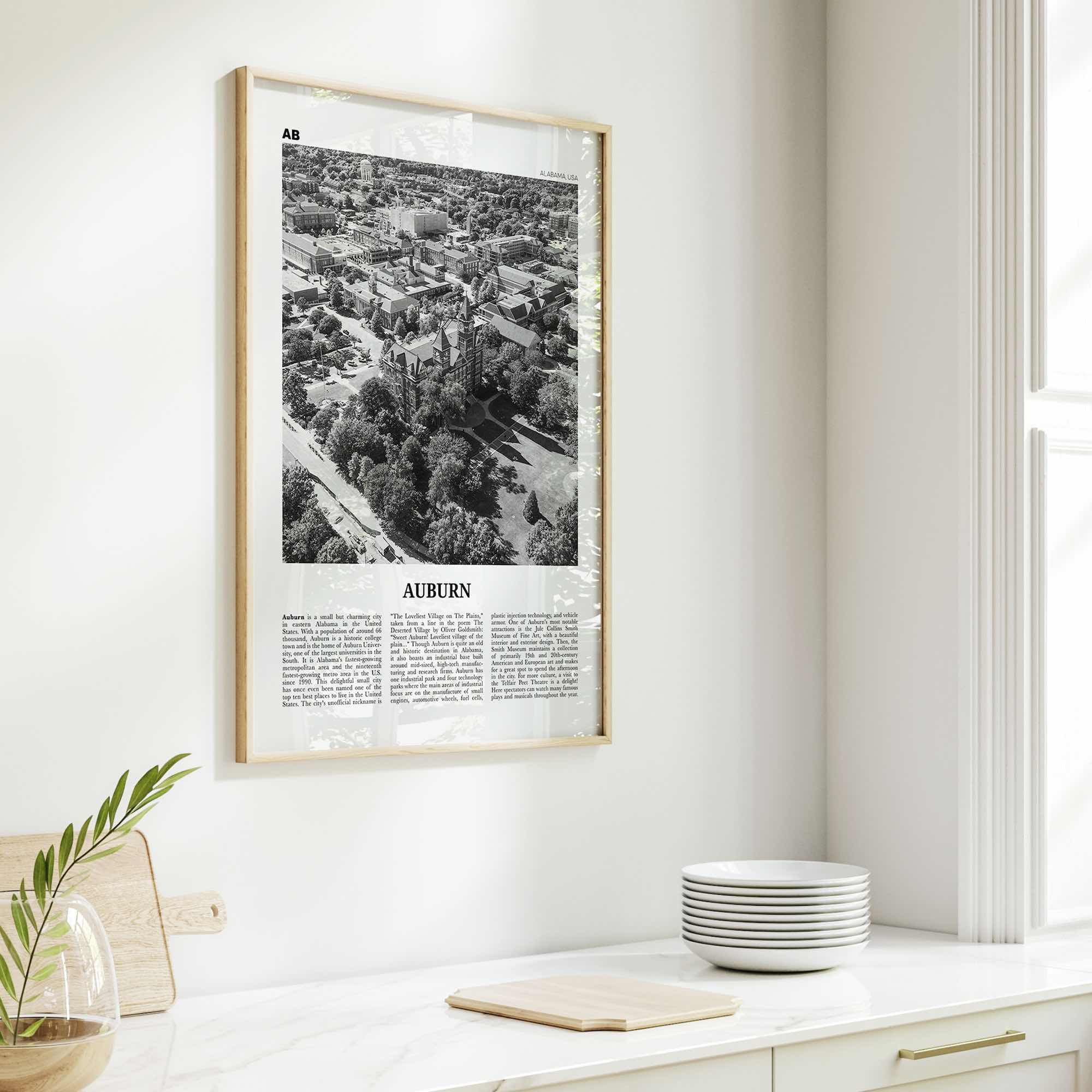 Auburn Print Black and White Alabama, Auburn Wall Art, Auburn Poster, Auburn Photo, Auburn Wall Décor, Alabama, United States, North America