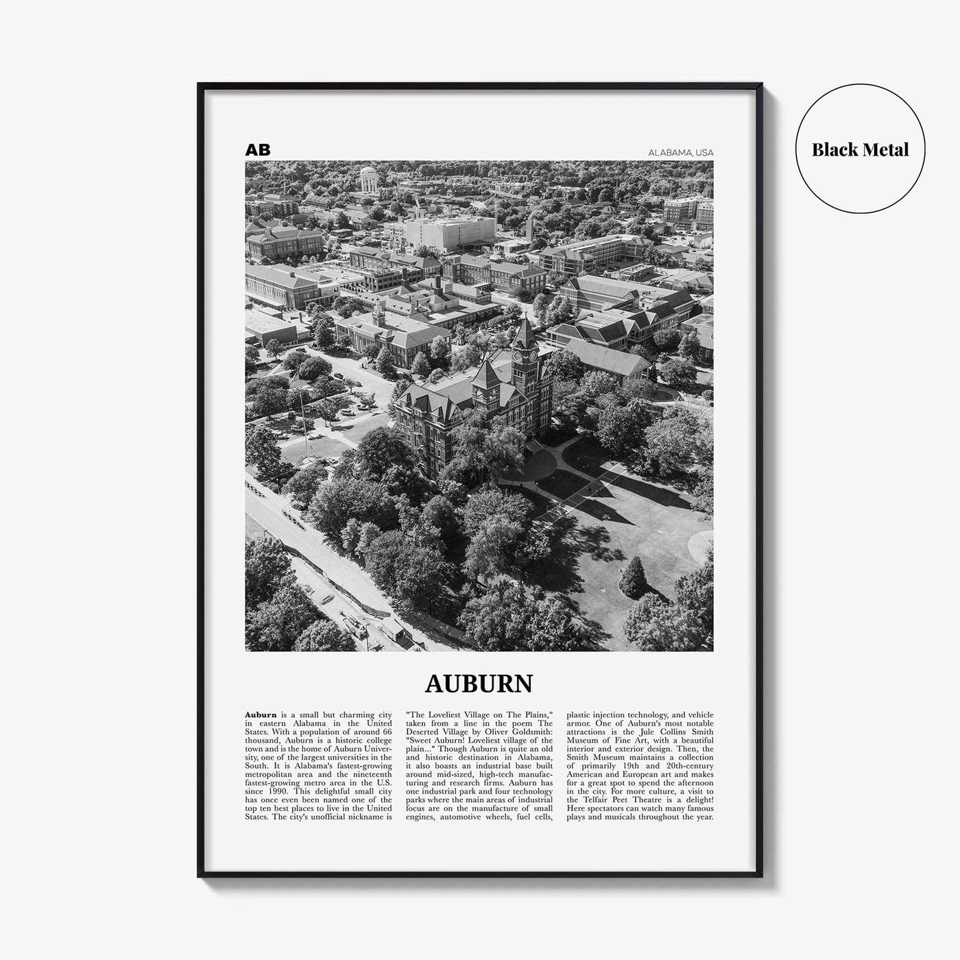 Auburn Print Black and White Alabama, Auburn Wall Art, Auburn Poster, Auburn Photo, Auburn Wall Décor, Alabama, United States, North America