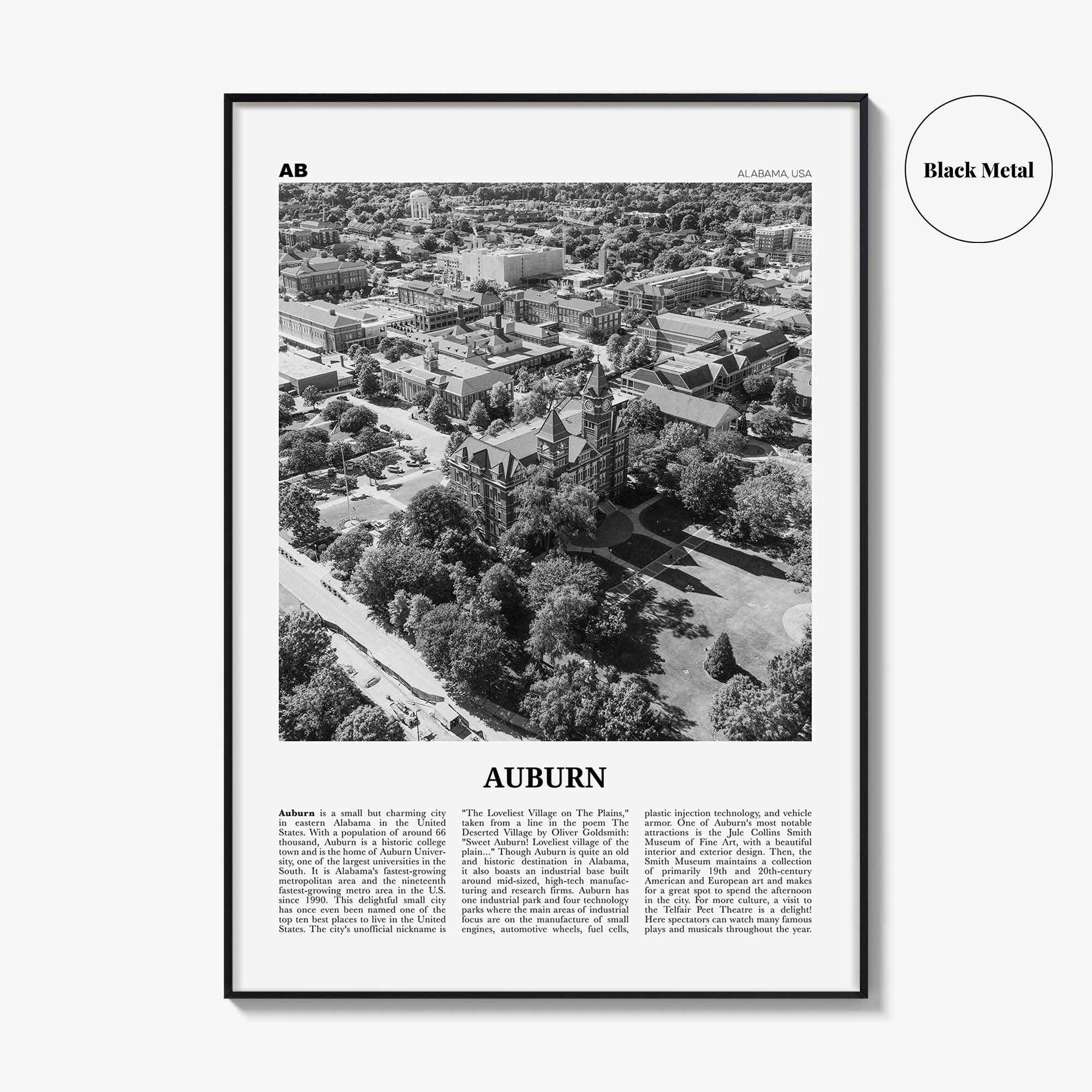 Auburn Print Black and White Alabama, Auburn Wall Art, Auburn Poster, Auburn Photo, Auburn Wall Décor, Alabama, United States, North America