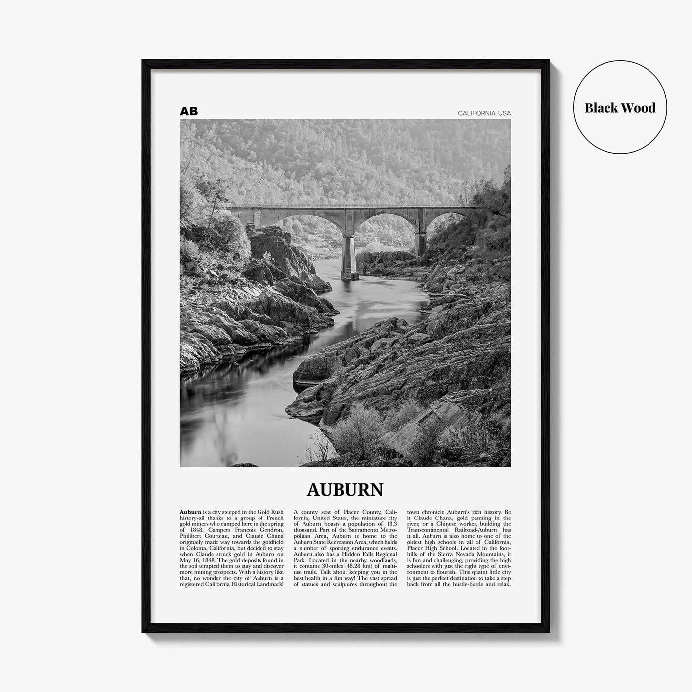 Auburn Print Black and White California, Auburn Wall Art, Auburn Poster, Auburn Photo, Auburn Wall Décor, California, United States
