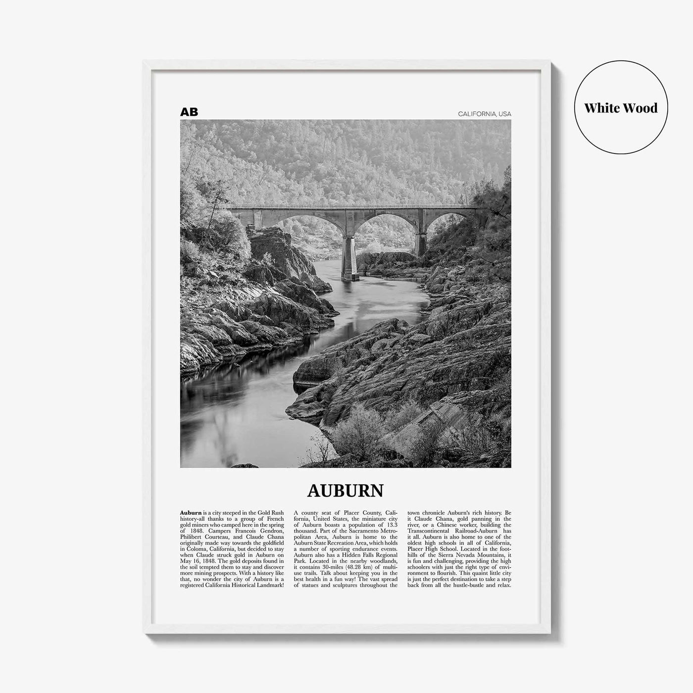 Auburn Print Black and White California, Auburn Wall Art, Auburn Poster, Auburn Photo, Auburn Wall Décor, California, United States
