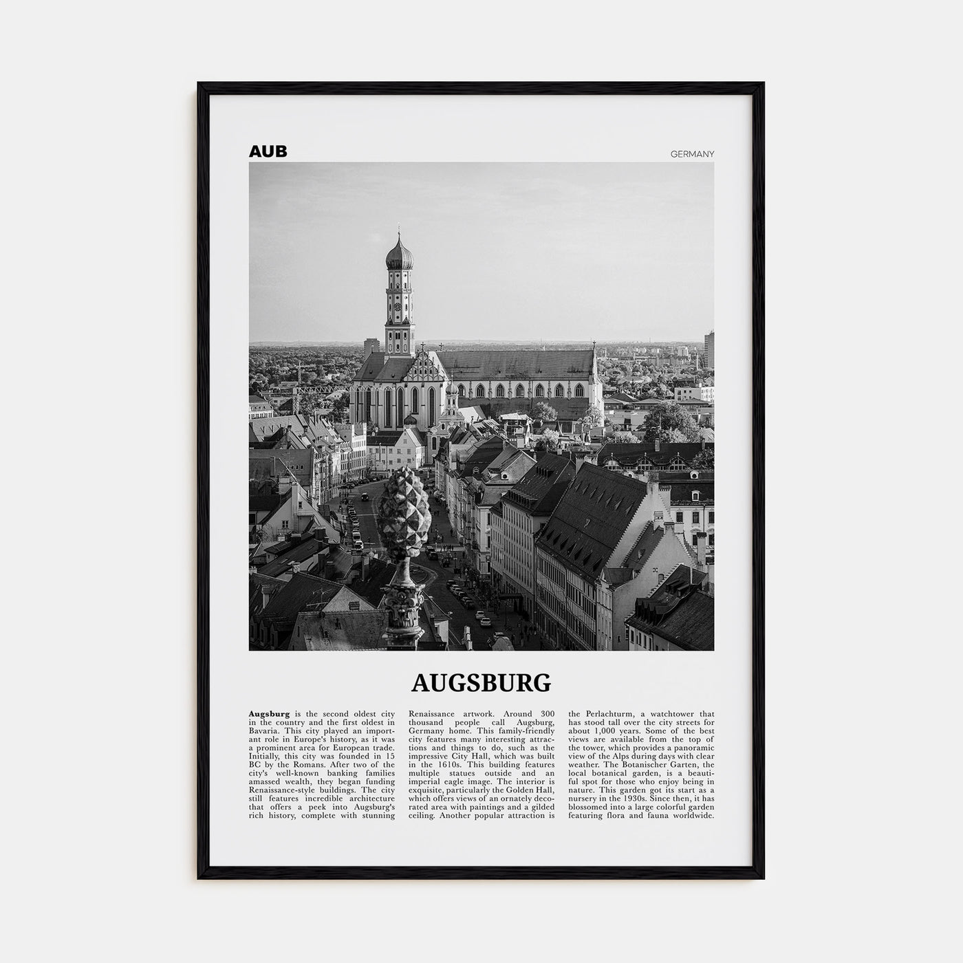 Augsburg Travel B&W Poster