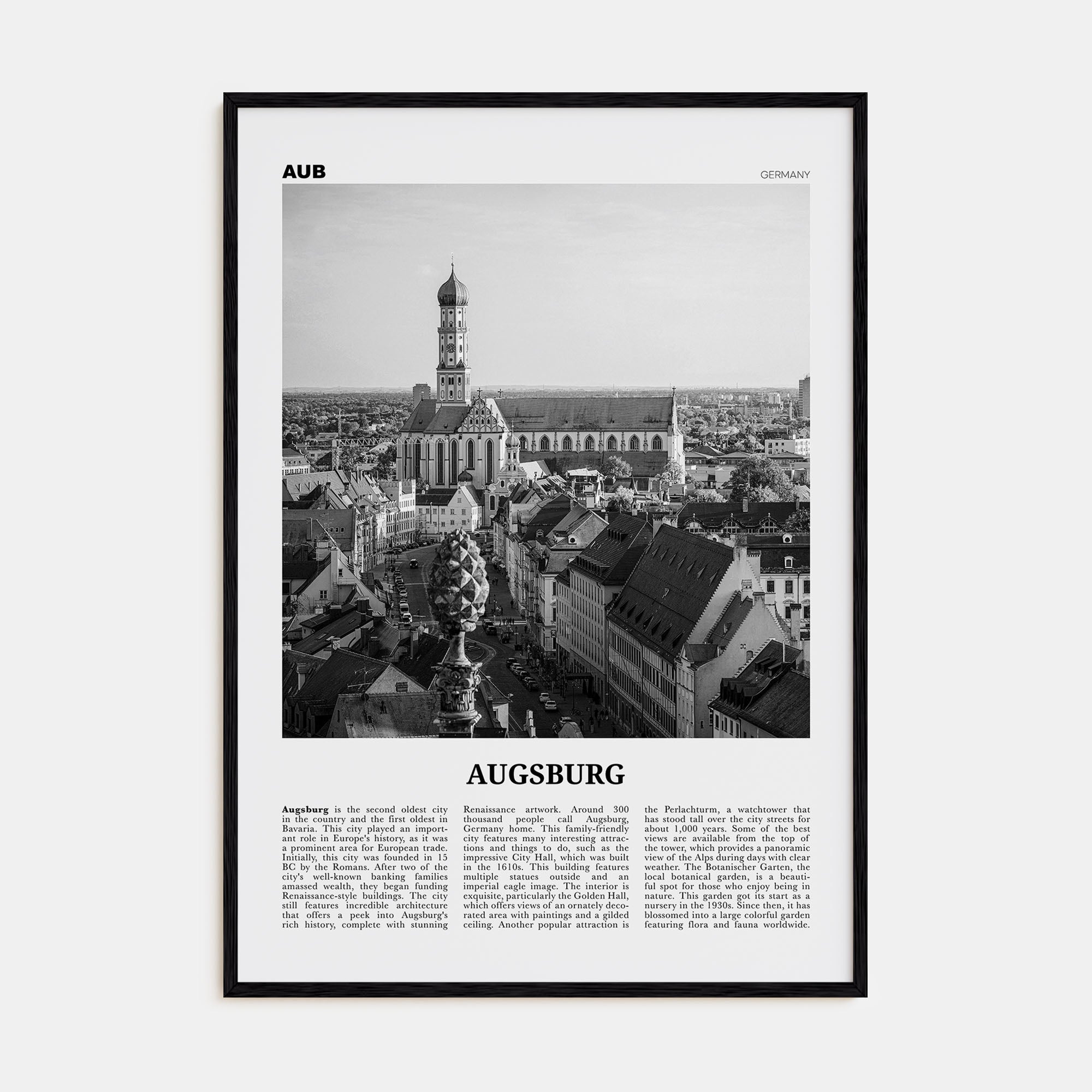 Augsburg Travel B&W Poster