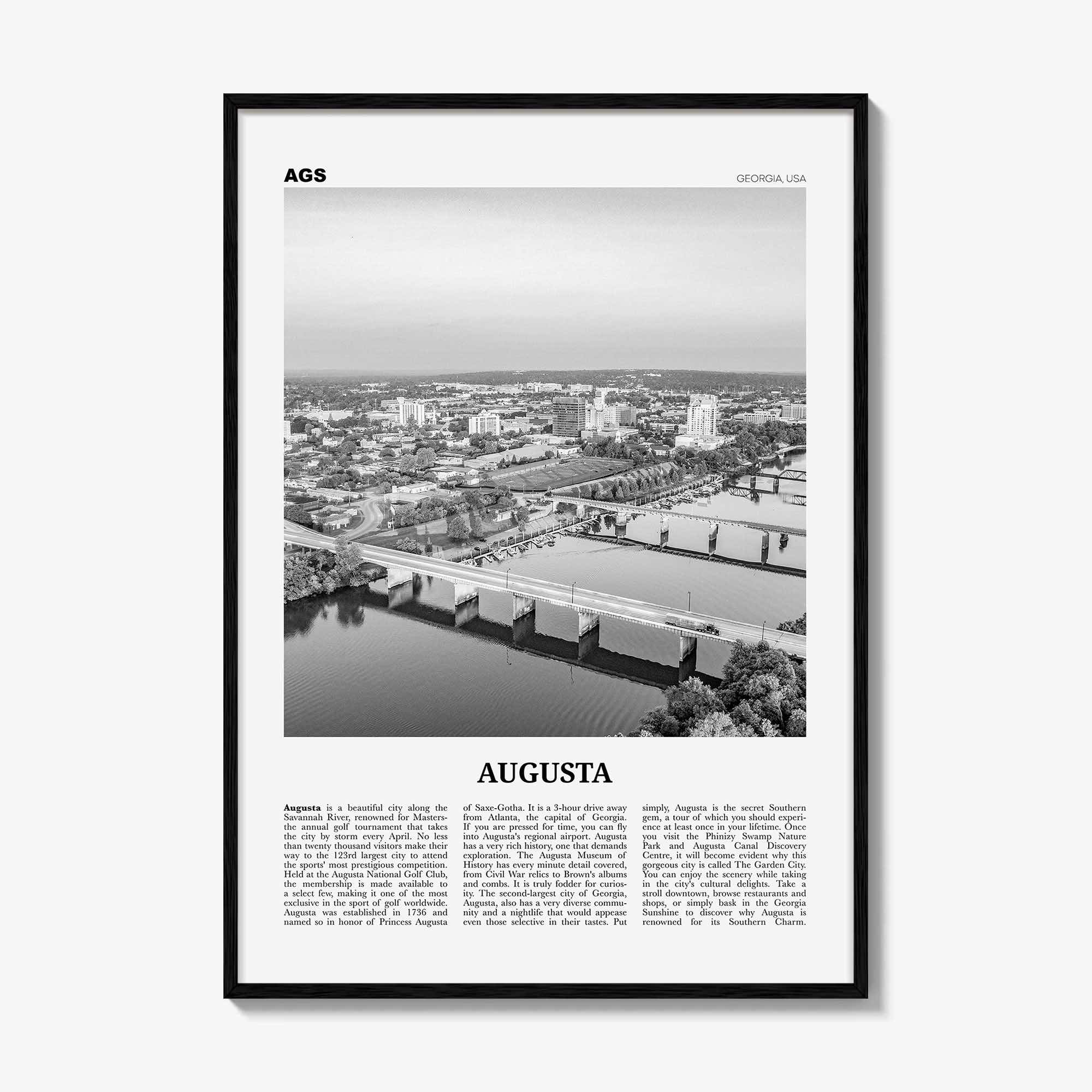 Augusta Print Black and White, Augusta Wall Art, Augusta Poster, Augusta Photo, Augusta Wall Décor, Georgia, USA, United States