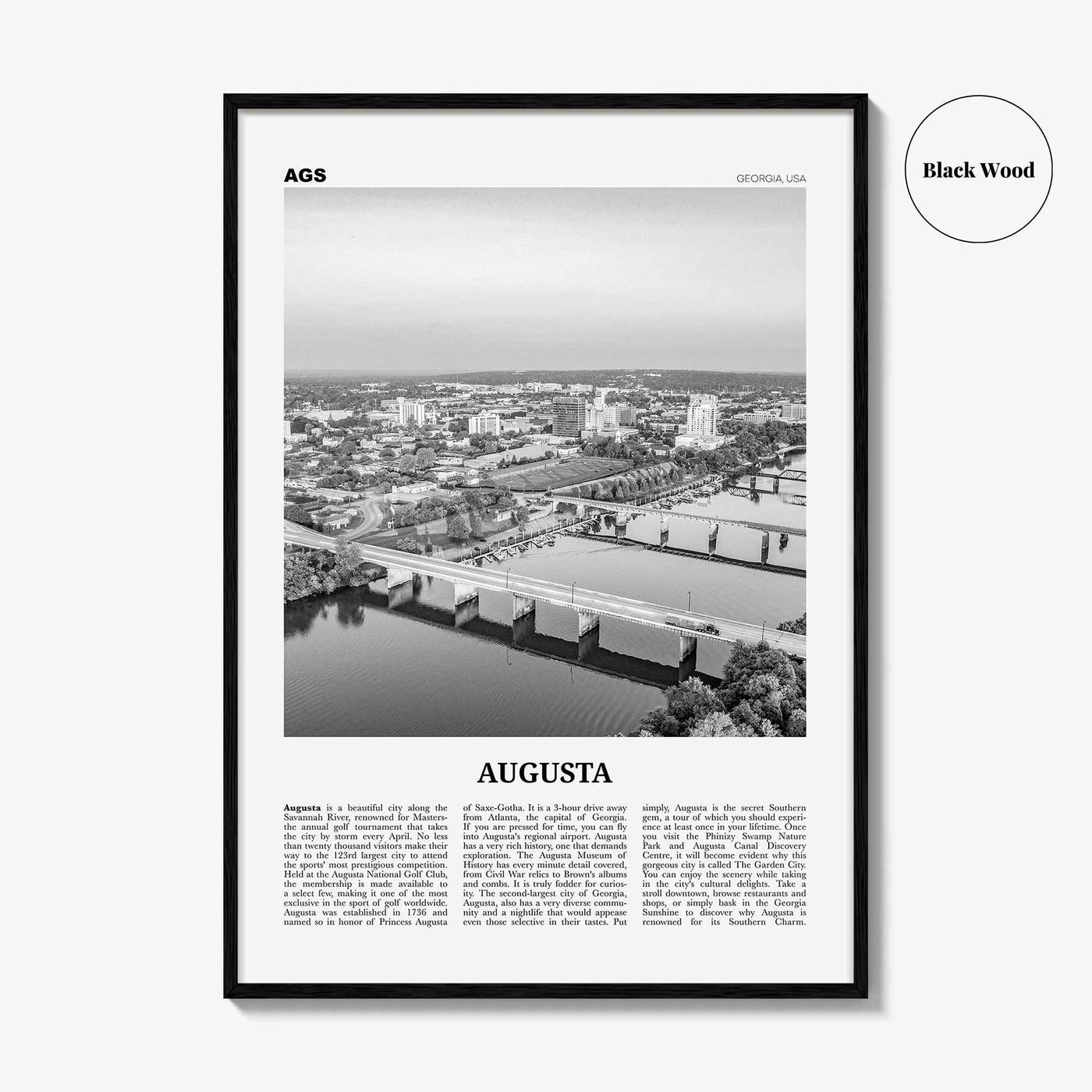 Augusta Print Black and White, Augusta Wall Art, Augusta Poster, Augusta Photo, Augusta Wall Décor, Georgia, USA, United States