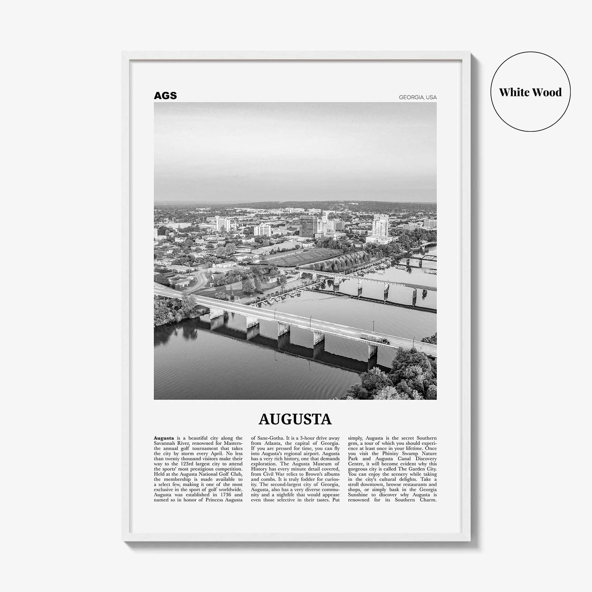 Augusta Print Black and White, Augusta Wall Art, Augusta Poster, Augusta Photo, Augusta Wall Décor, Georgia, USA, United States