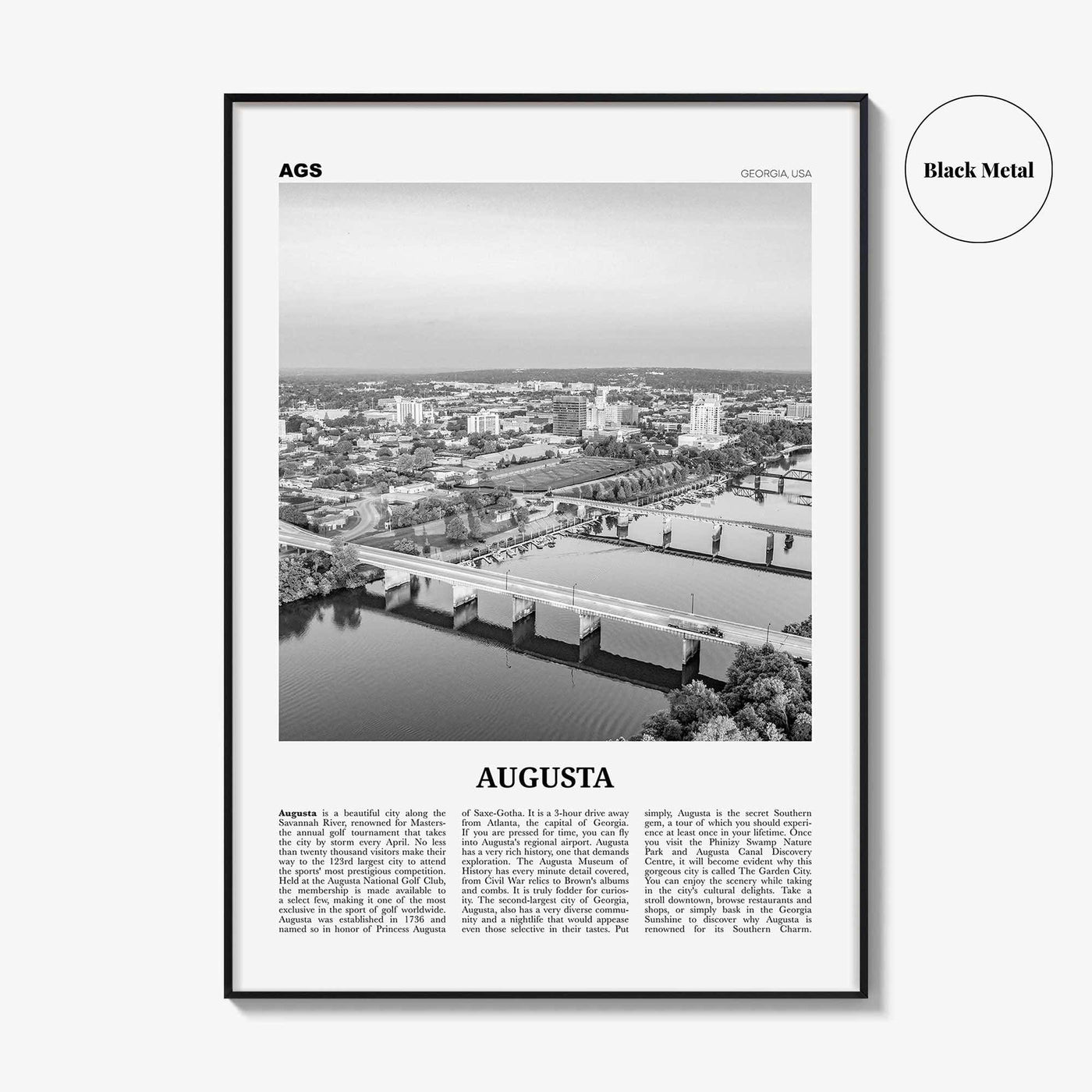 Augusta Print Black and White, Augusta Wall Art, Augusta Poster, Augusta Photo, Augusta Wall Décor, Georgia, USA, United States