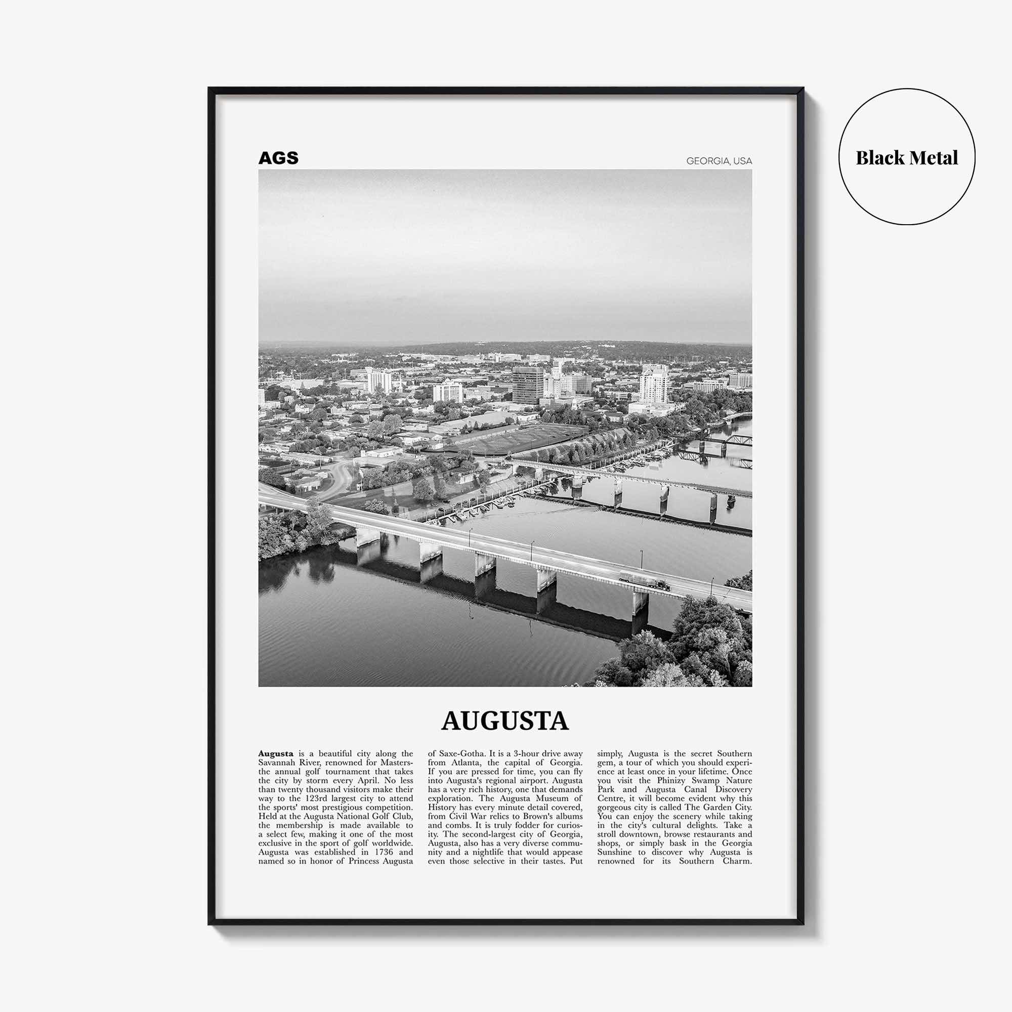 Augusta Print Black and White, Augusta Wall Art, Augusta Poster, Augusta Photo, Augusta Wall Décor, Georgia, USA, United States
