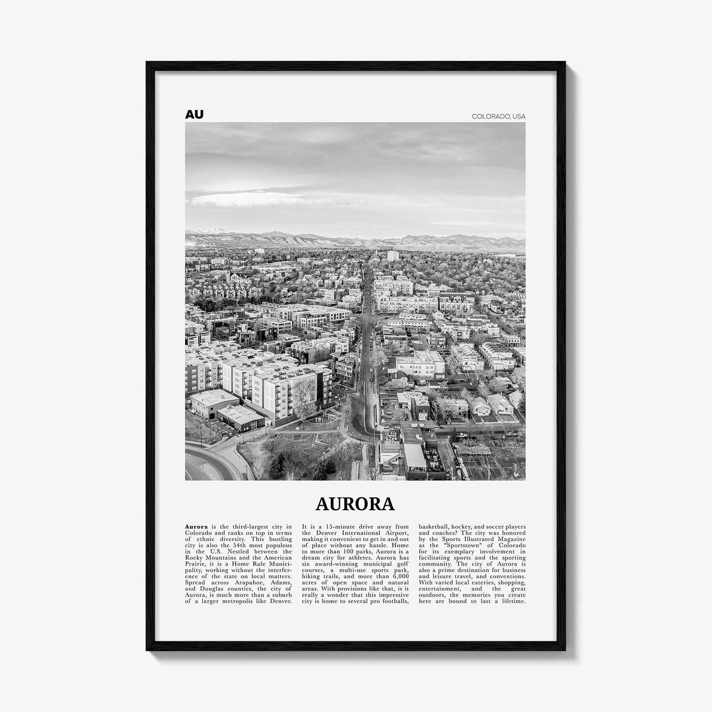 Aurora Print Black and White Colorado, Aurora Wall Art, Aurora Poster, Aurora Photo, Aurora Wall Décor, State, Colorado, United States, USA