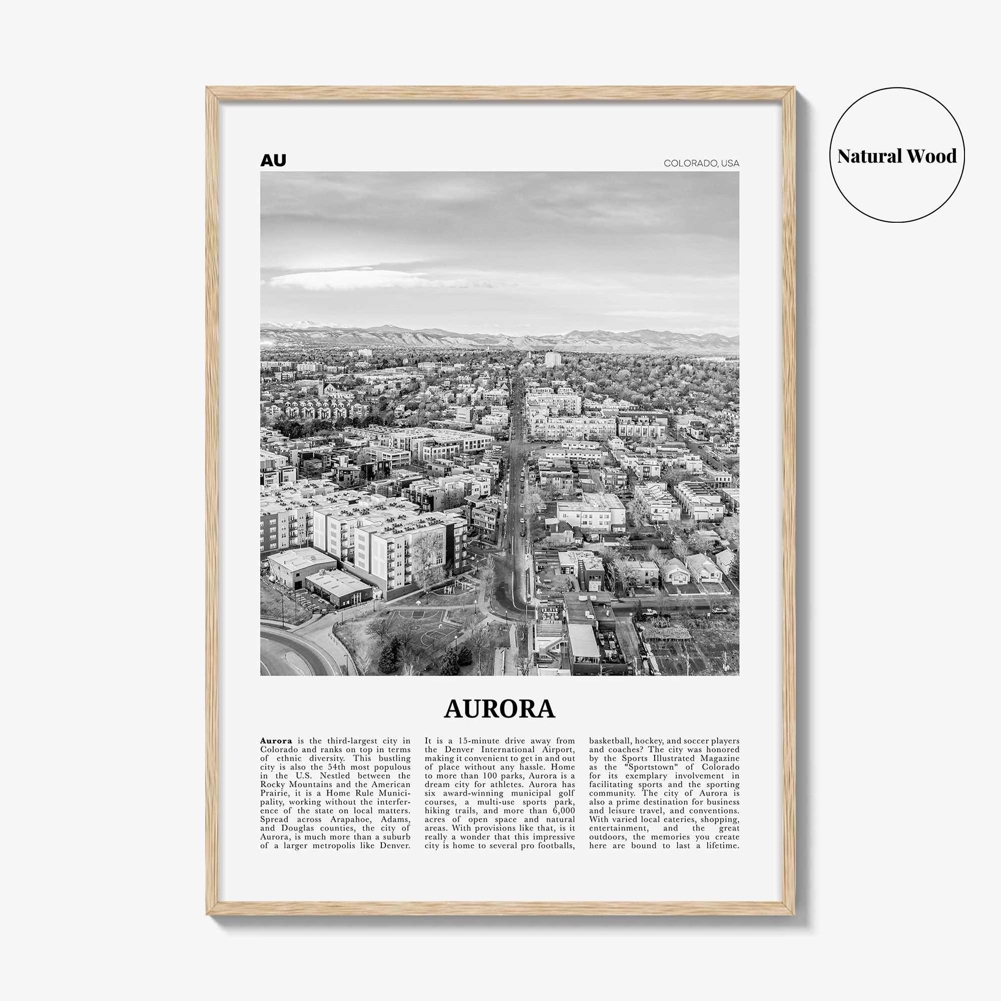 Aurora Print Black and White Colorado, Aurora Wall Art, Aurora Poster, Aurora Photo, Aurora Wall Décor, State, Colorado, United States, USA