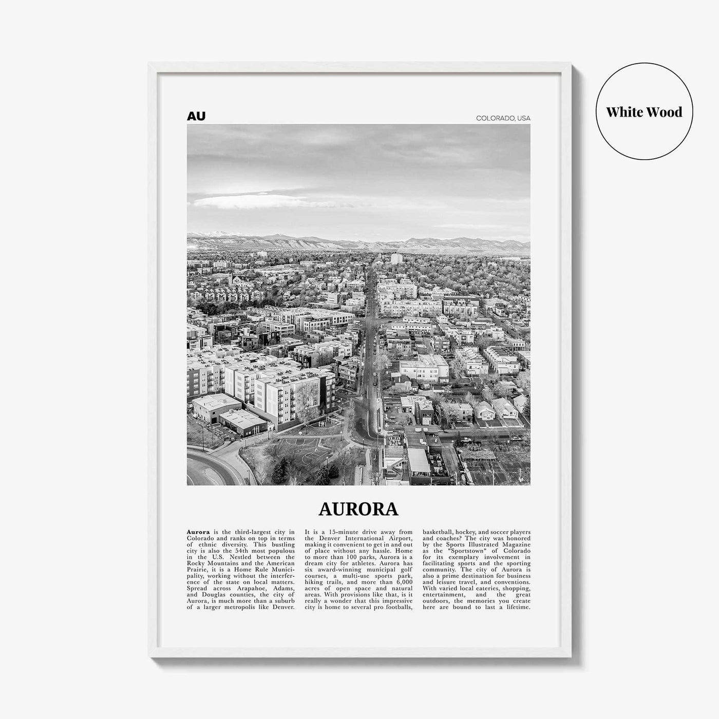 Aurora Print Black and White Colorado, Aurora Wall Art, Aurora Poster, Aurora Photo, Aurora Wall Décor, State, Colorado, United States, USA