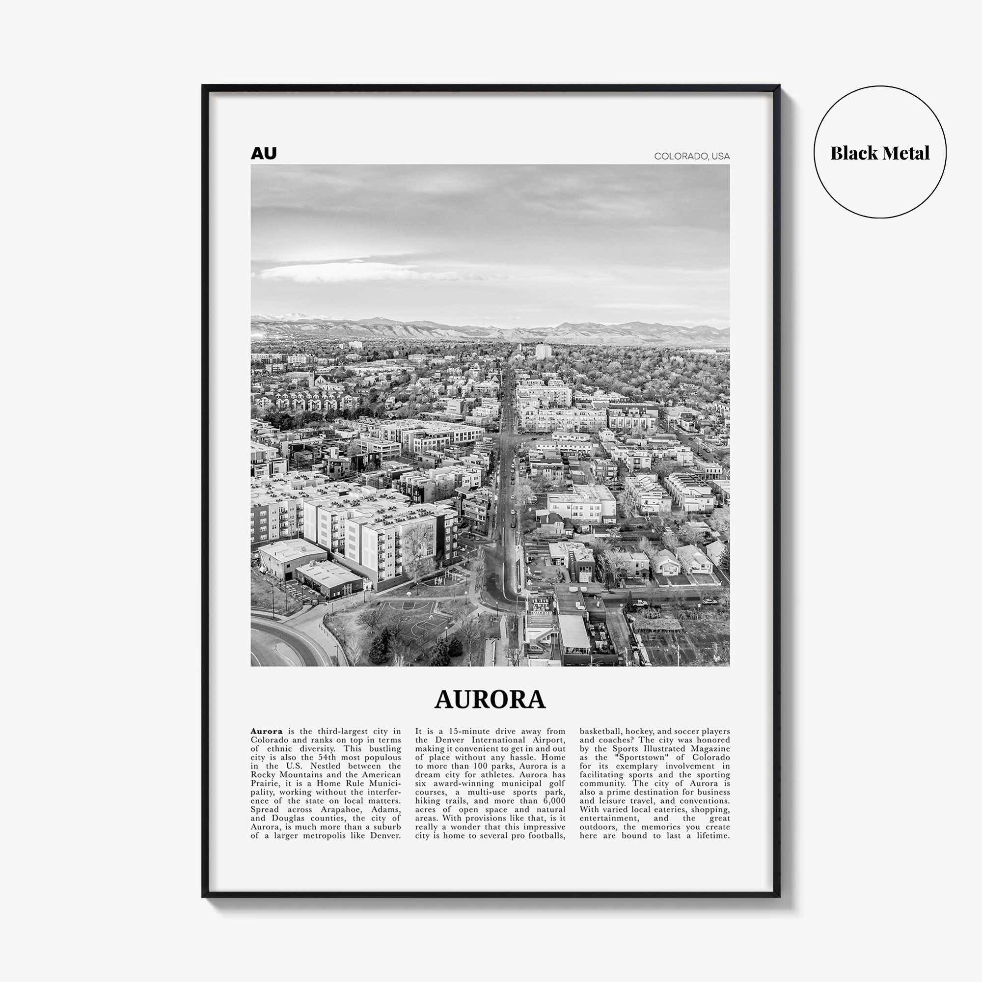 Aurora Print Black and White Colorado, Aurora Wall Art, Aurora Poster, Aurora Photo, Aurora Wall Décor, State, Colorado, United States, USA
