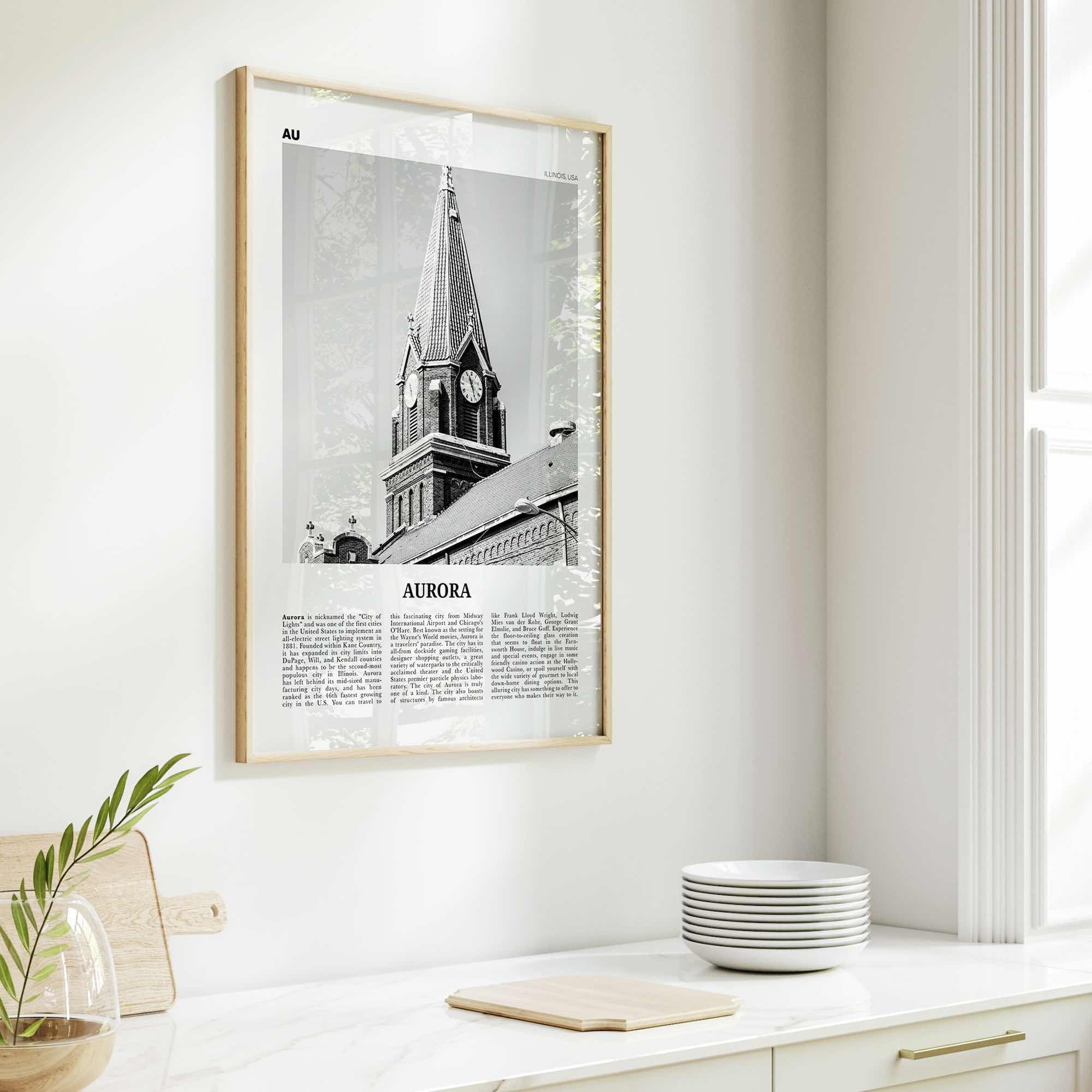 Aurora Print Black and White Illinois, Aurora Wall Art, Aurora Poster, Aurora Photo, Aurora Wall Décor, Illinois, USA, United States