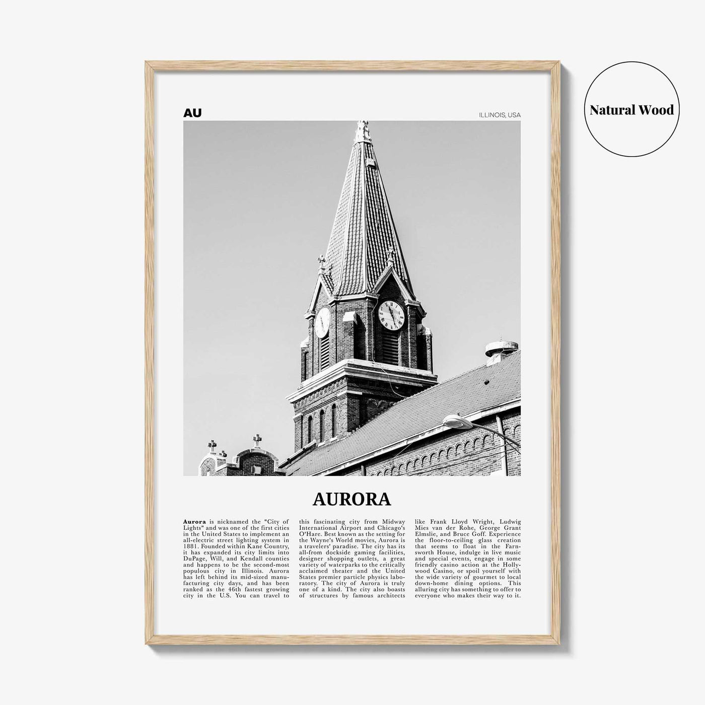 Aurora Print Black and White Illinois, Aurora Wall Art, Aurora Poster, Aurora Photo, Aurora Wall Décor, Illinois, USA, United States