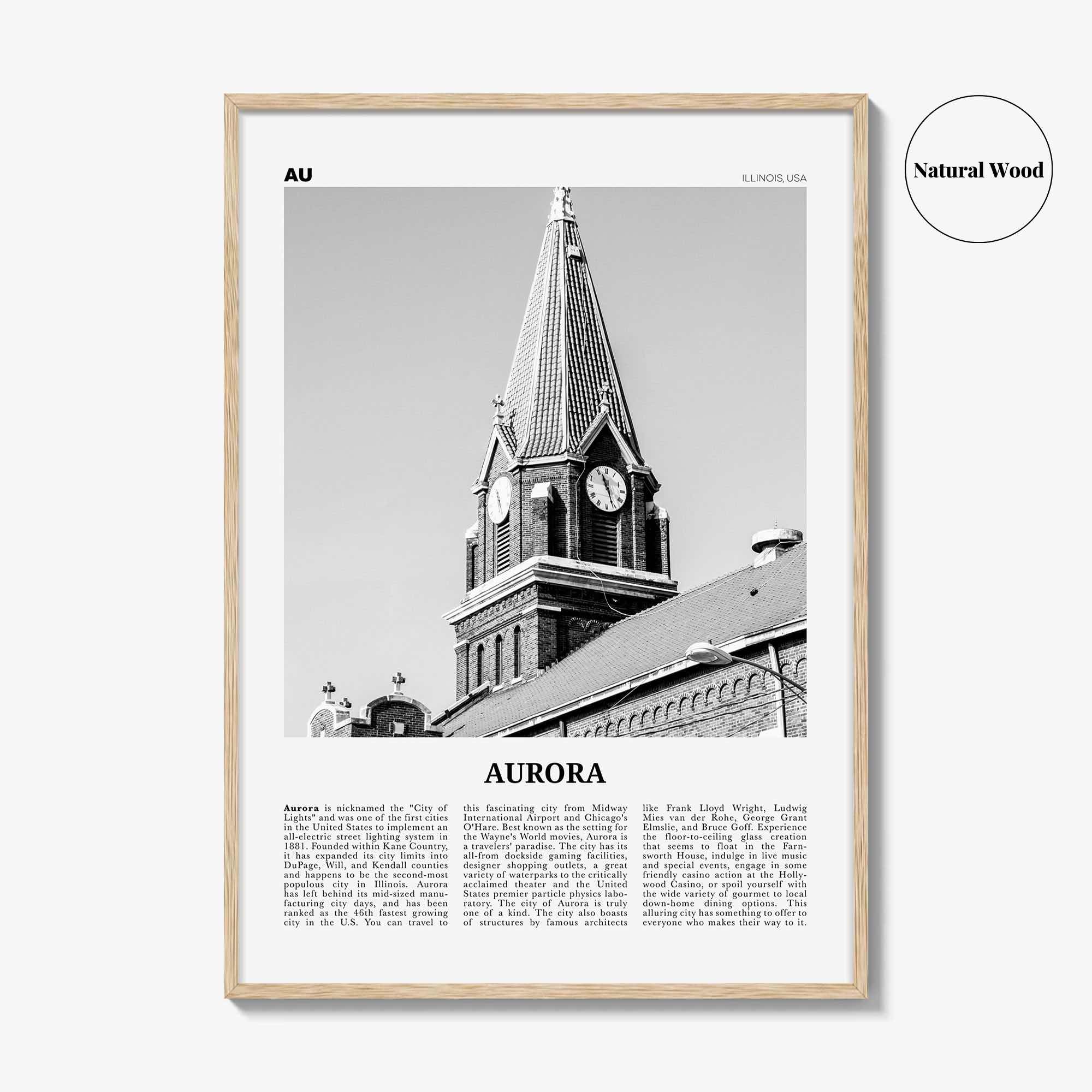 Aurora Print Black and White Illinois, Aurora Wall Art, Aurora Poster, Aurora Photo, Aurora Wall Décor, Illinois, USA, United States