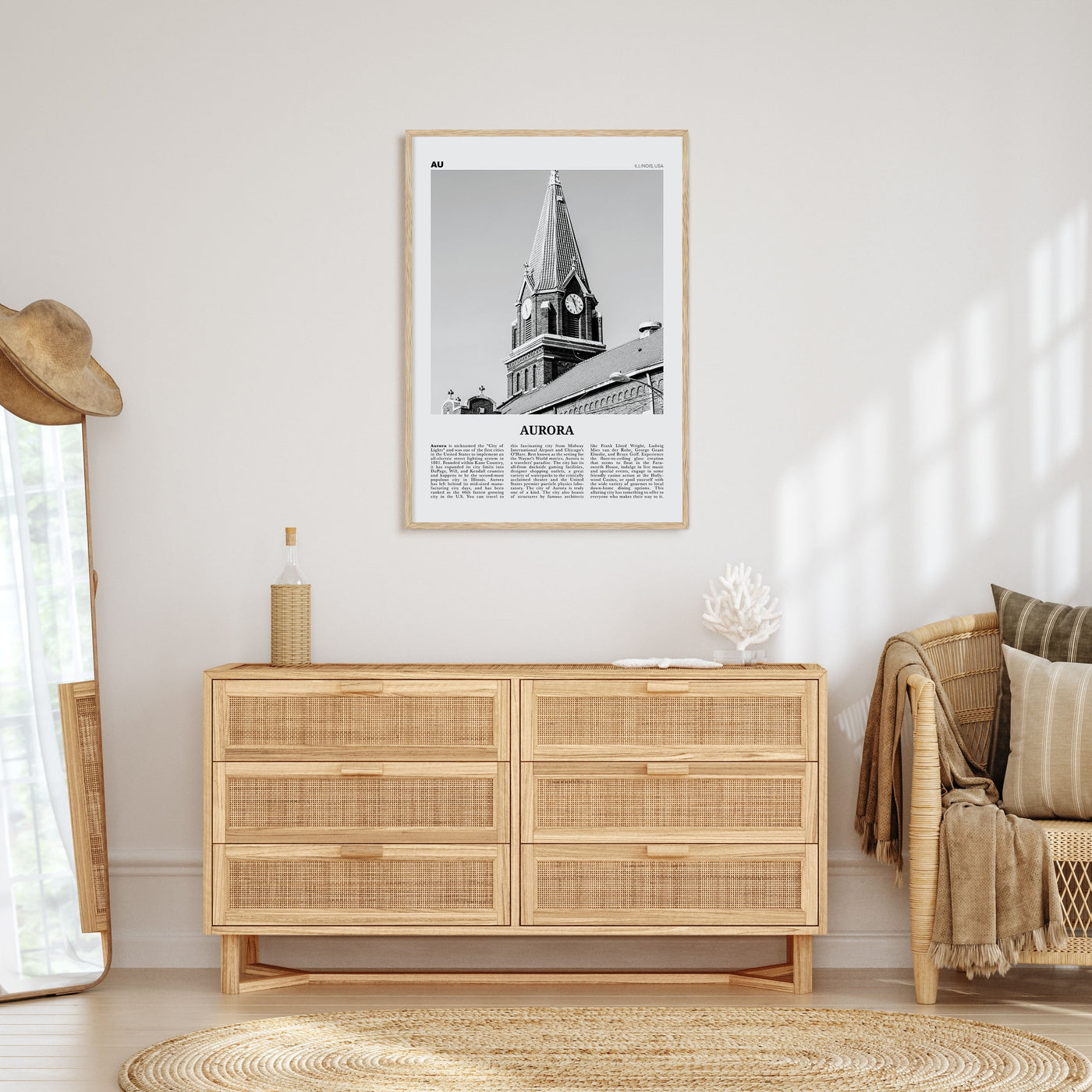 Aurora, Illinois Travel B&W Poster