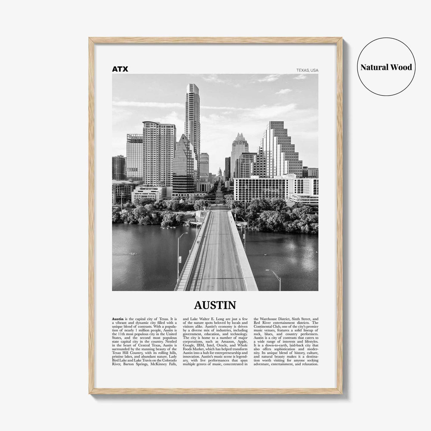 Austin Print Black and White No 1, Austin Wall Art, Austin Poster, Austin Photo, Austin Decor, Texas, USA, United States, North America