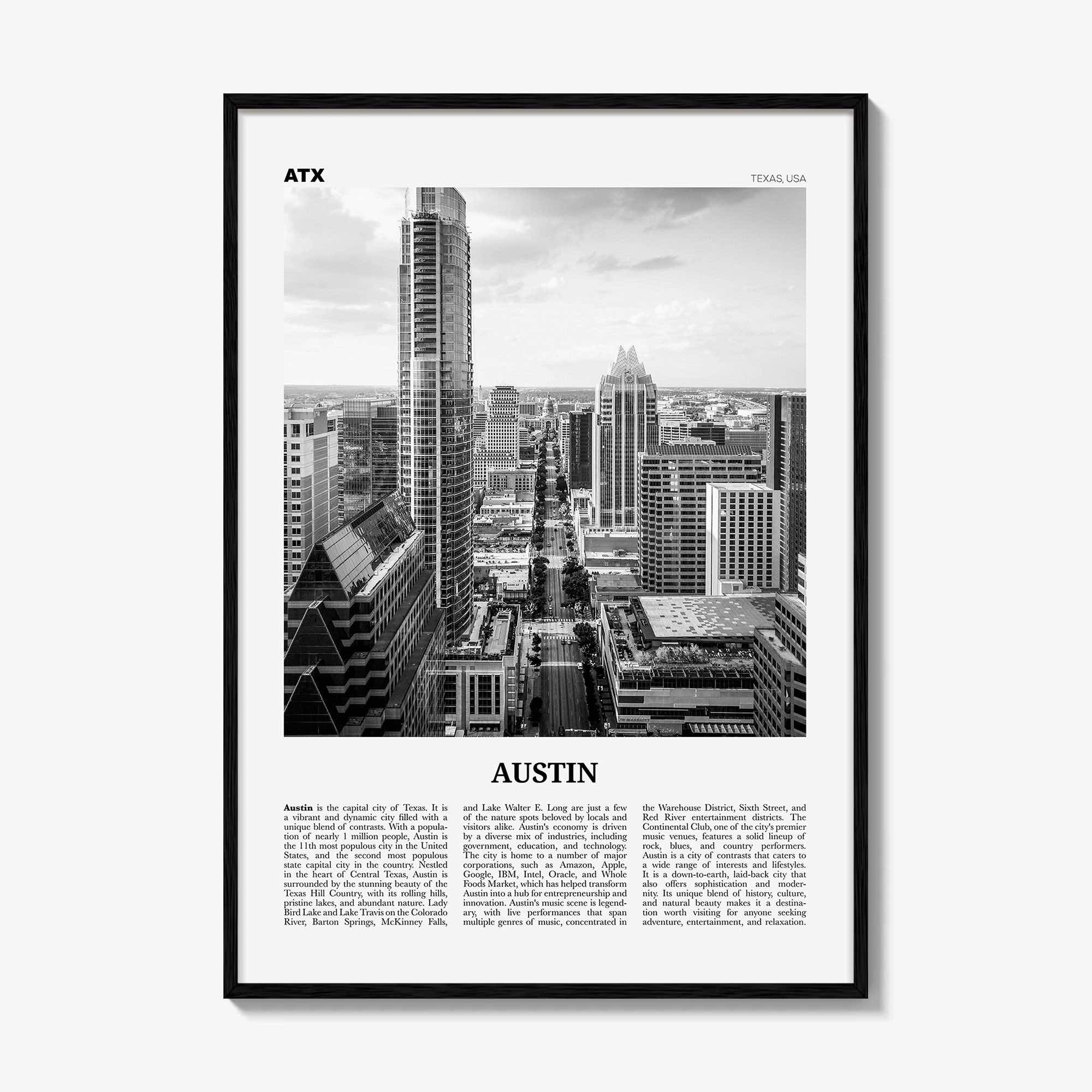 Austin Print Black and White No 2, Austin Wall Art, Austin Poster, Austin Photo, Austin Decor, Texas, USA, United States, North America