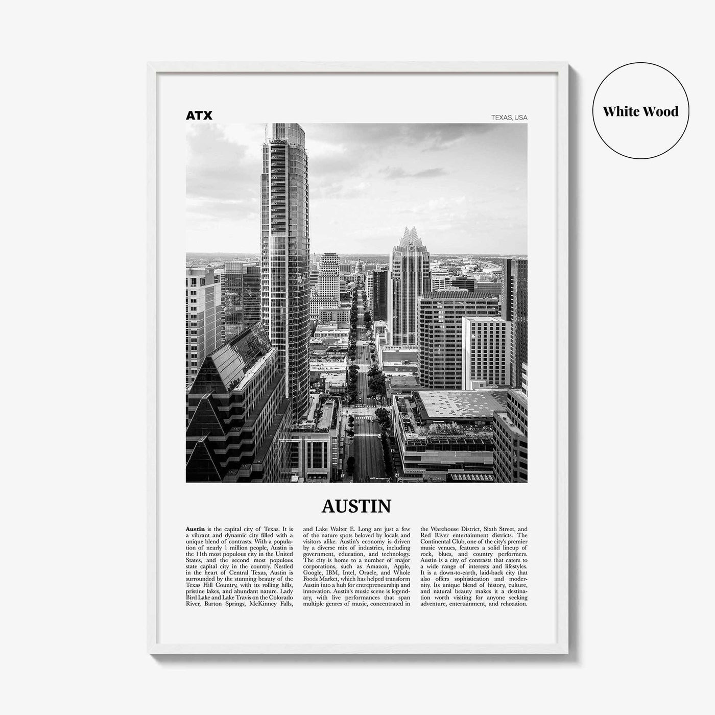 Austin Print Black and White No 2, Austin Wall Art, Austin Poster, Austin Photo, Austin Decor, Texas, USA, United States, North America