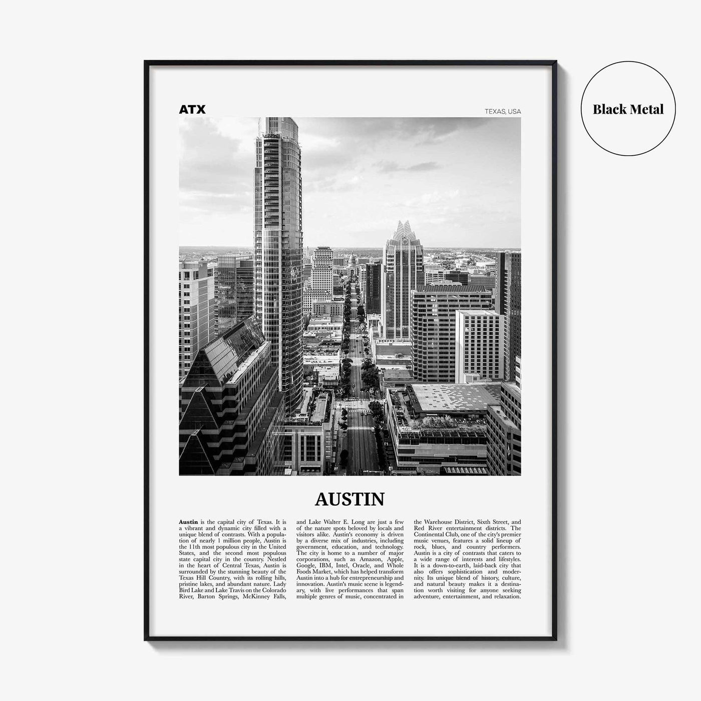 Austin Print Black and White No 2, Austin Wall Art, Austin Poster, Austin Photo, Austin Decor, Texas, USA, United States, North America
