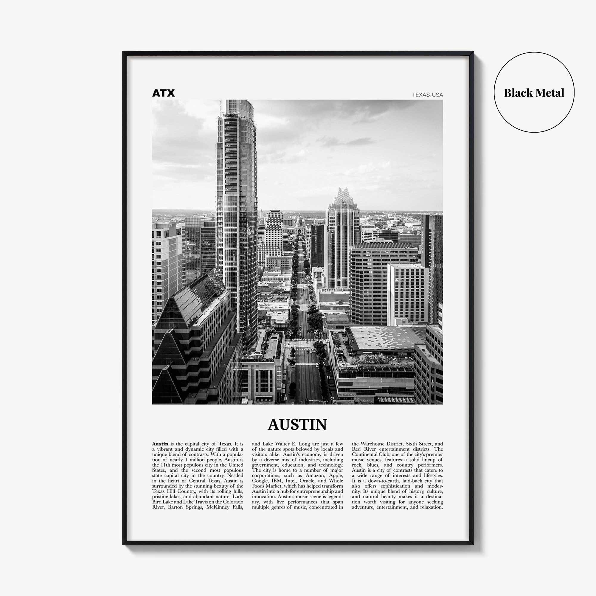 Austin Print Black and White No 2, Austin Wall Art, Austin Poster, Austin Photo, Austin Decor, Texas, USA, United States, North America
