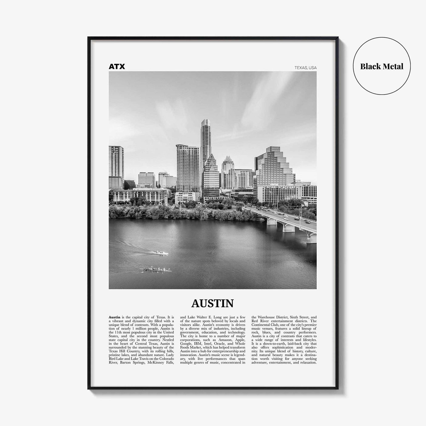 Austin Print Black and White No 3, Austin Wall Art, Austin Poster, Austin Photo, Austin Decor, Texas, USA, United States, North America
