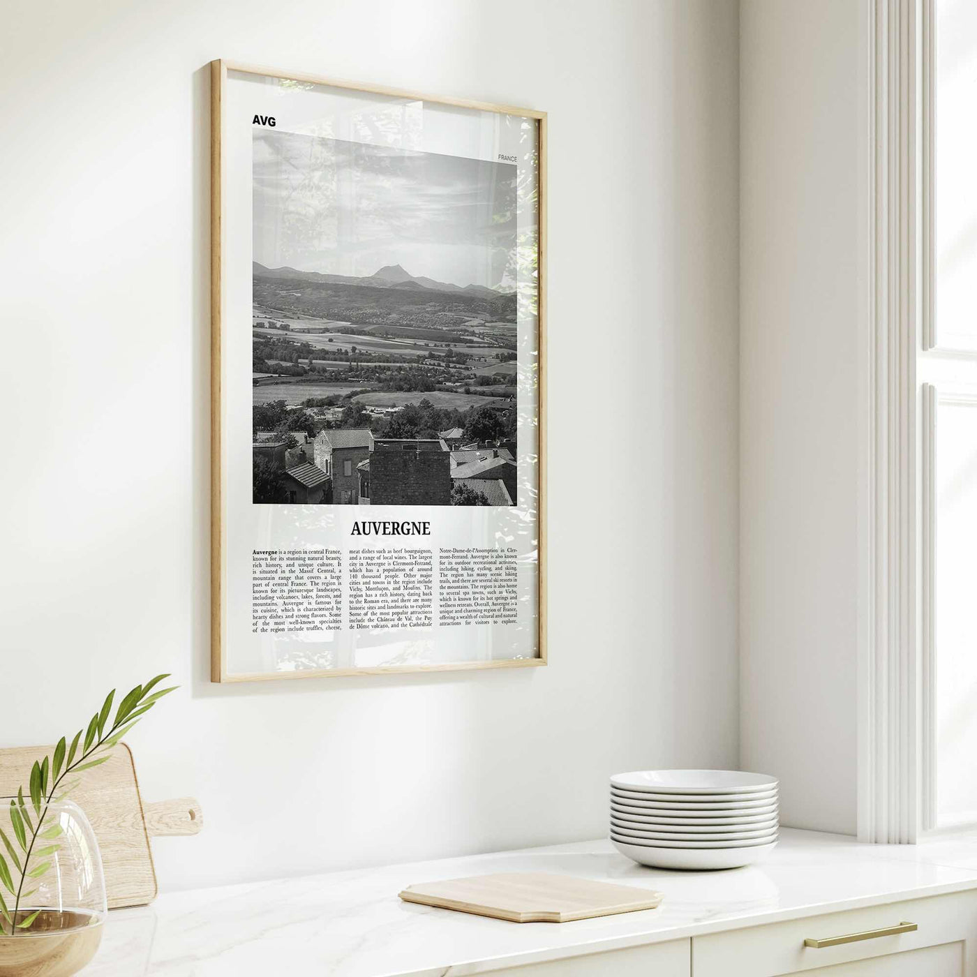 Auvergne Print Black and White, Auvergne Wall Art, Auvergne Poster, Auvergne Photo, Auvergne Wall Décor, Auvergne Map, France