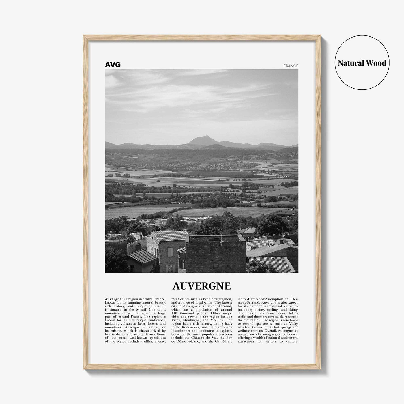 Auvergne Print Black and White, Auvergne Wall Art, Auvergne Poster, Auvergne Photo, Auvergne Wall Décor, Auvergne Map, France