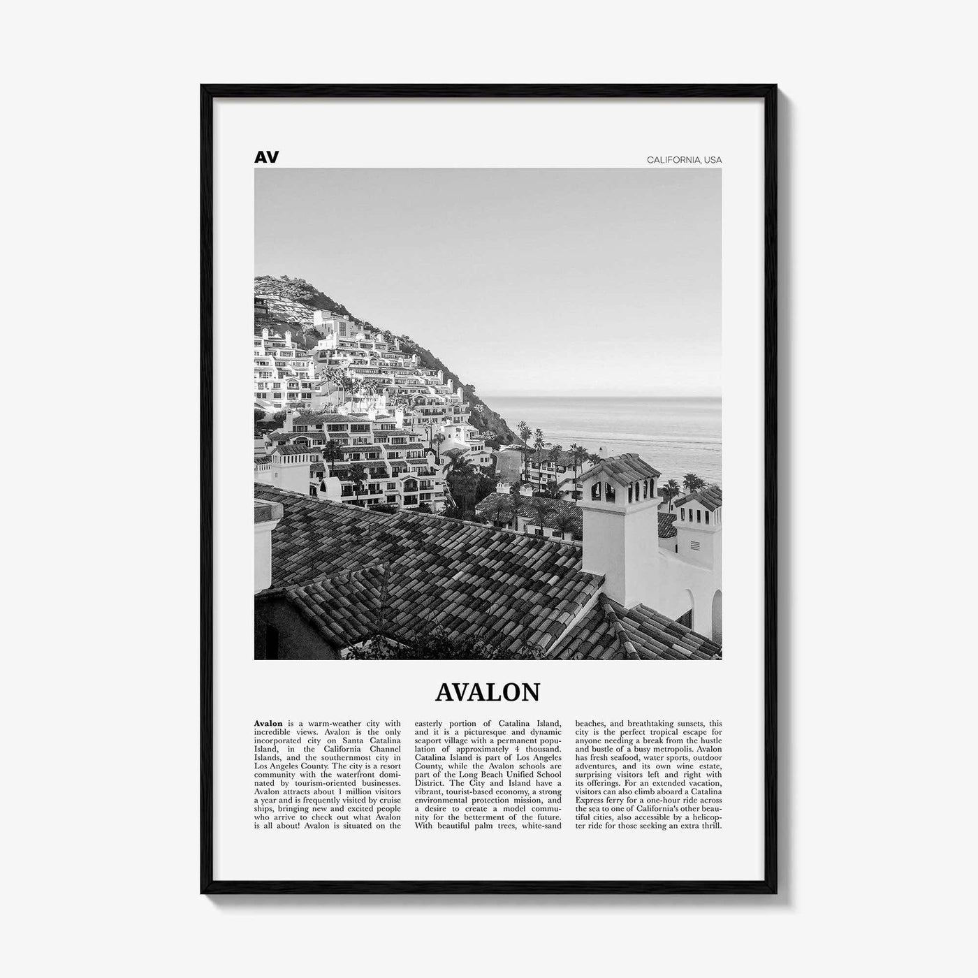 Avalon Print Black and White California, Avalon Wall Art, Avalon Poster, Avalon Photo, Santa Catalina, California, United States