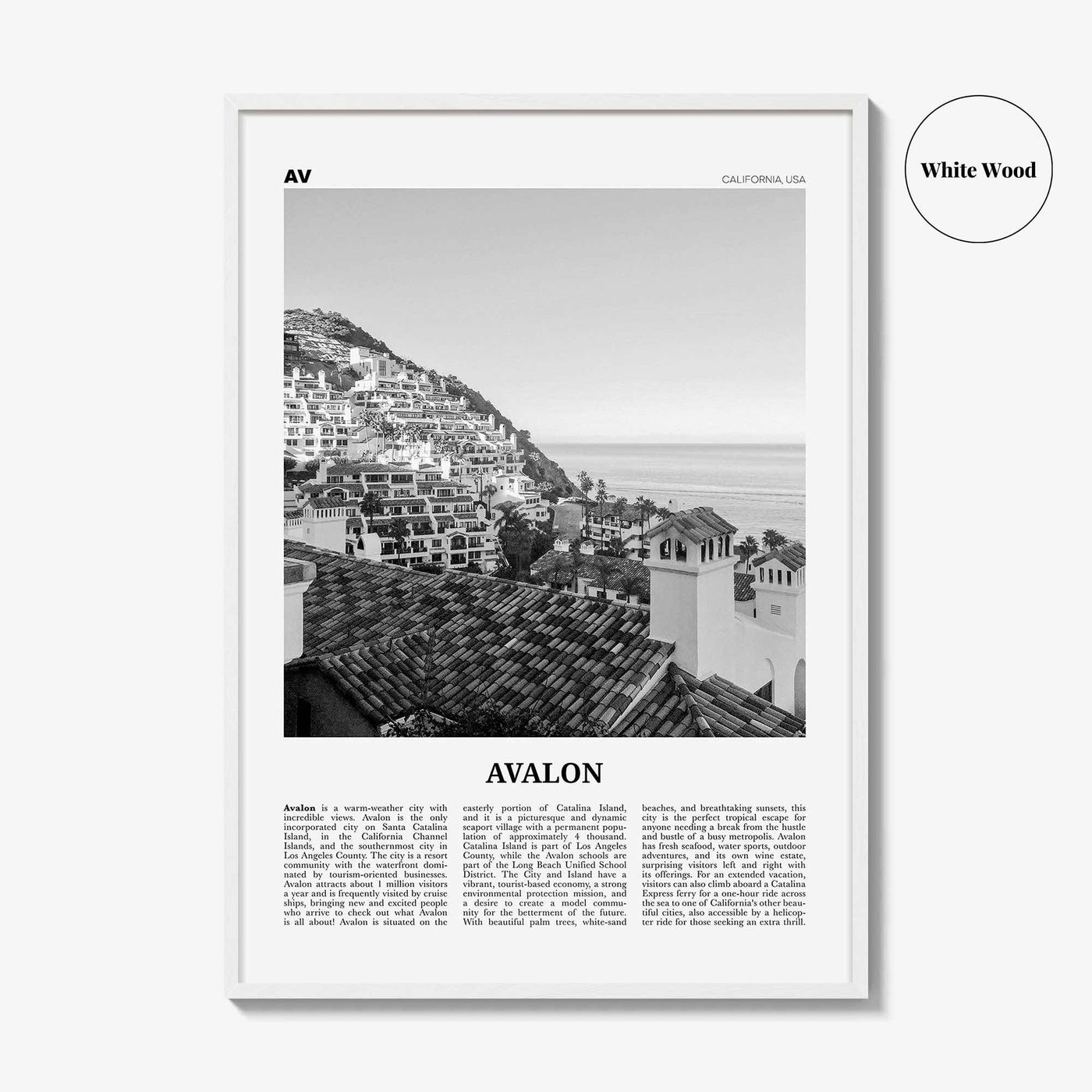 Avalon Print Black and White California, Avalon Wall Art, Avalon Poster, Avalon Photo, Santa Catalina, California, United States