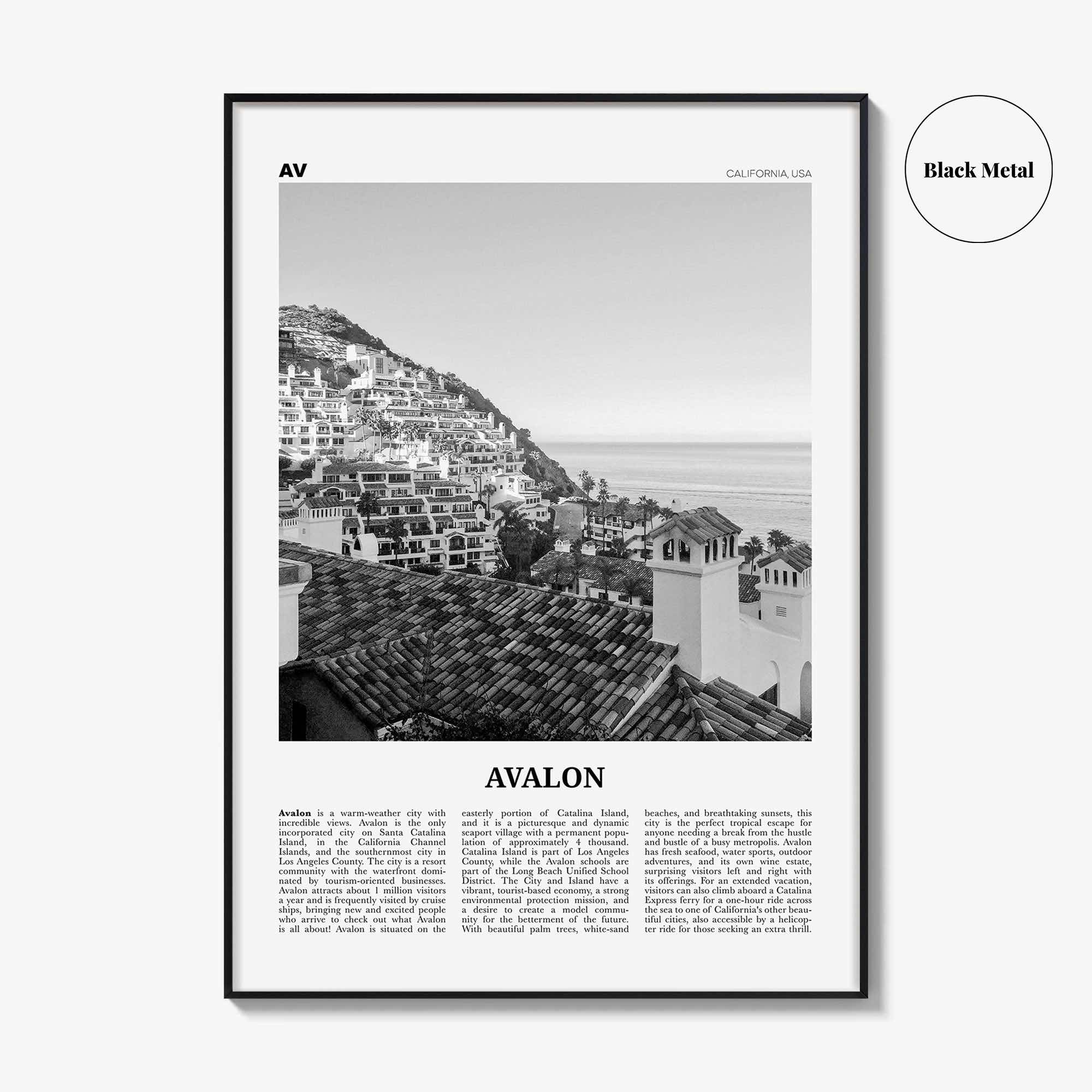 Avalon Print Black and White California, Avalon Wall Art, Avalon Poster, Avalon Photo, Santa Catalina, California, United States