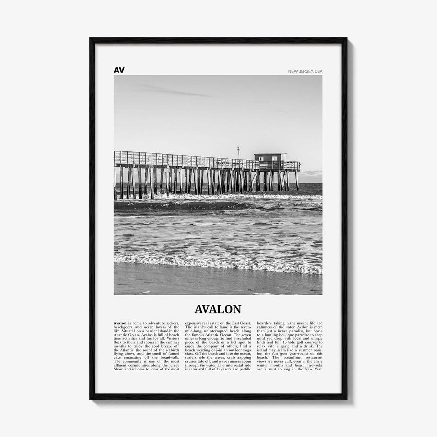 Avalon Print Black and White New Jersey, Avalon Wall Art, Avalon Poster, Avalon Photo, Avalon Wall Décor, Avalon Map, United States