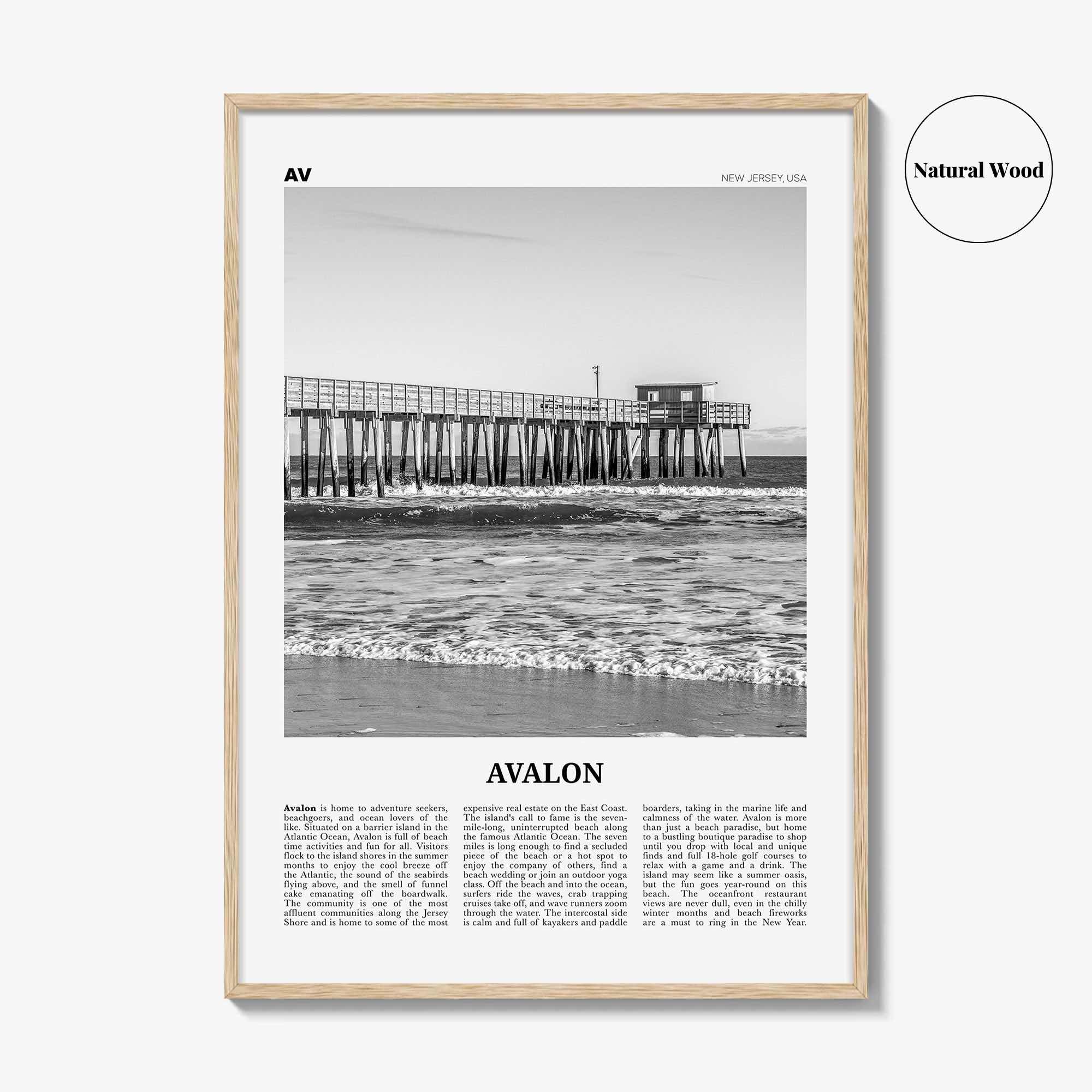 Avalon Print Black and White New Jersey, Avalon Wall Art, Avalon Poster, Avalon Photo, Avalon Wall Décor, Avalon Map, United States