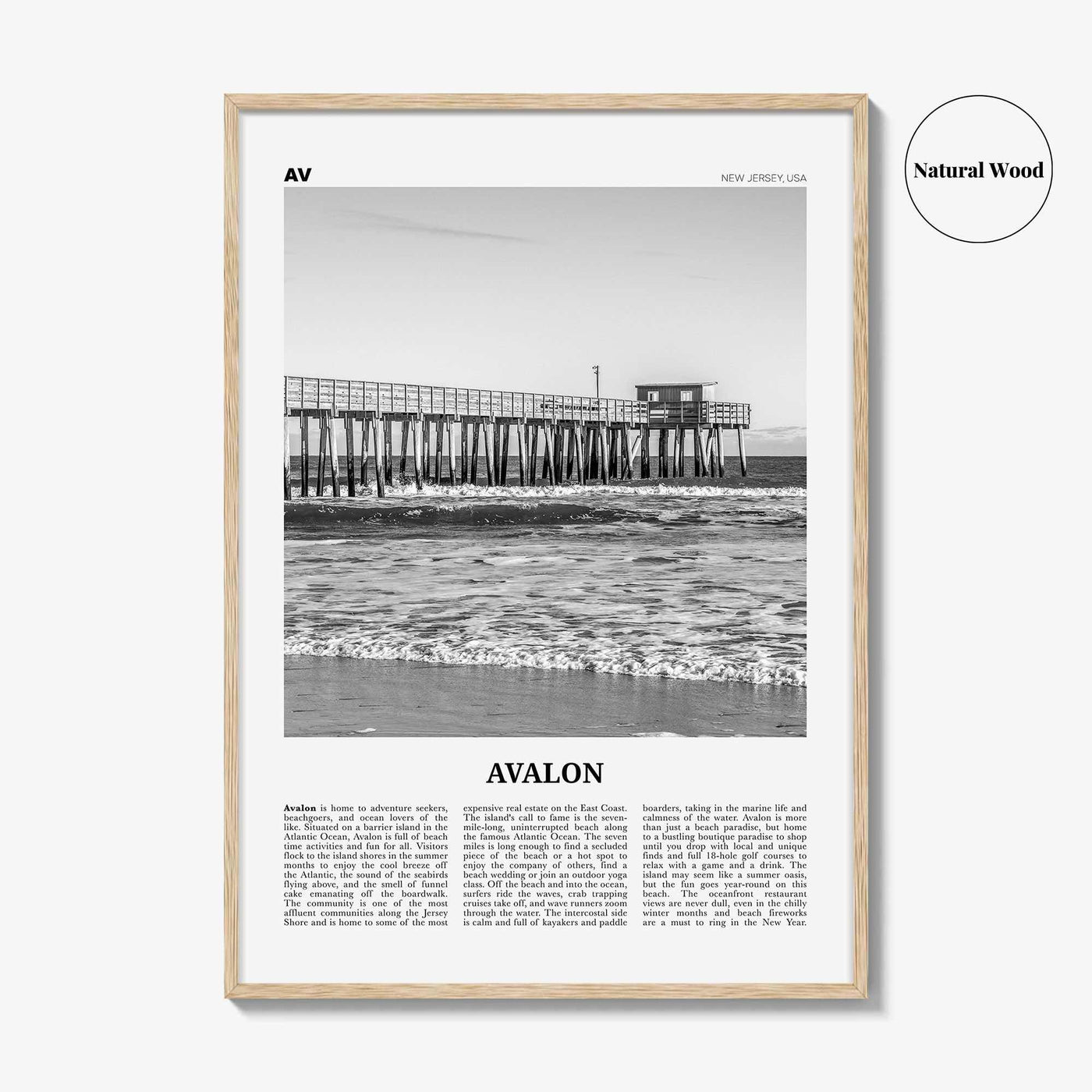 Avalon Print Black and White New Jersey, Avalon Wall Art, Avalon Poster, Avalon Photo, Avalon Wall Décor, Avalon Map, United States