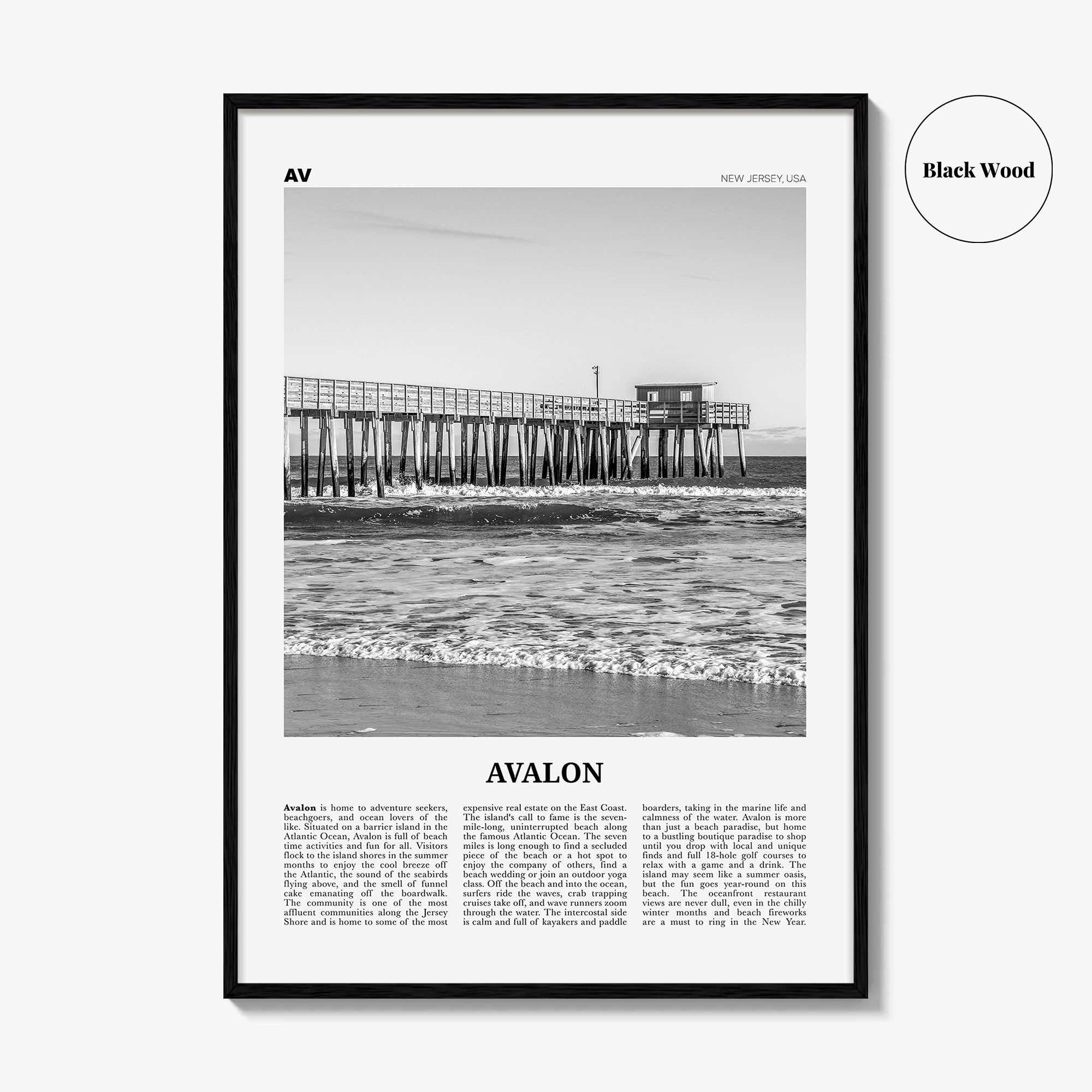Avalon Print Black and White New Jersey, Avalon Wall Art, Avalon Poster, Avalon Photo, Avalon Wall Décor, Avalon Map, United States