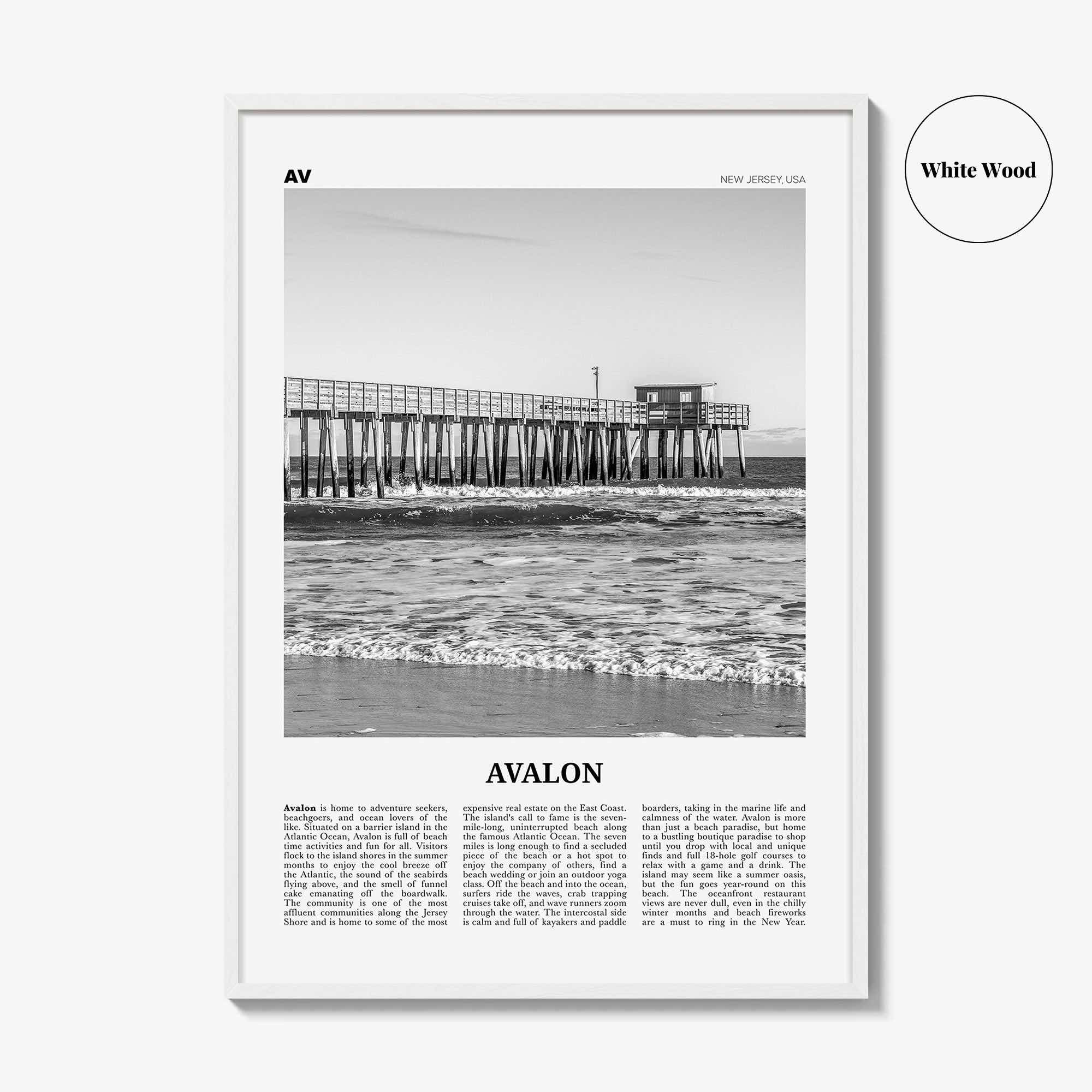 Avalon Print Black and White New Jersey, Avalon Wall Art, Avalon Poster, Avalon Photo, Avalon Wall Décor, Avalon Map, United States