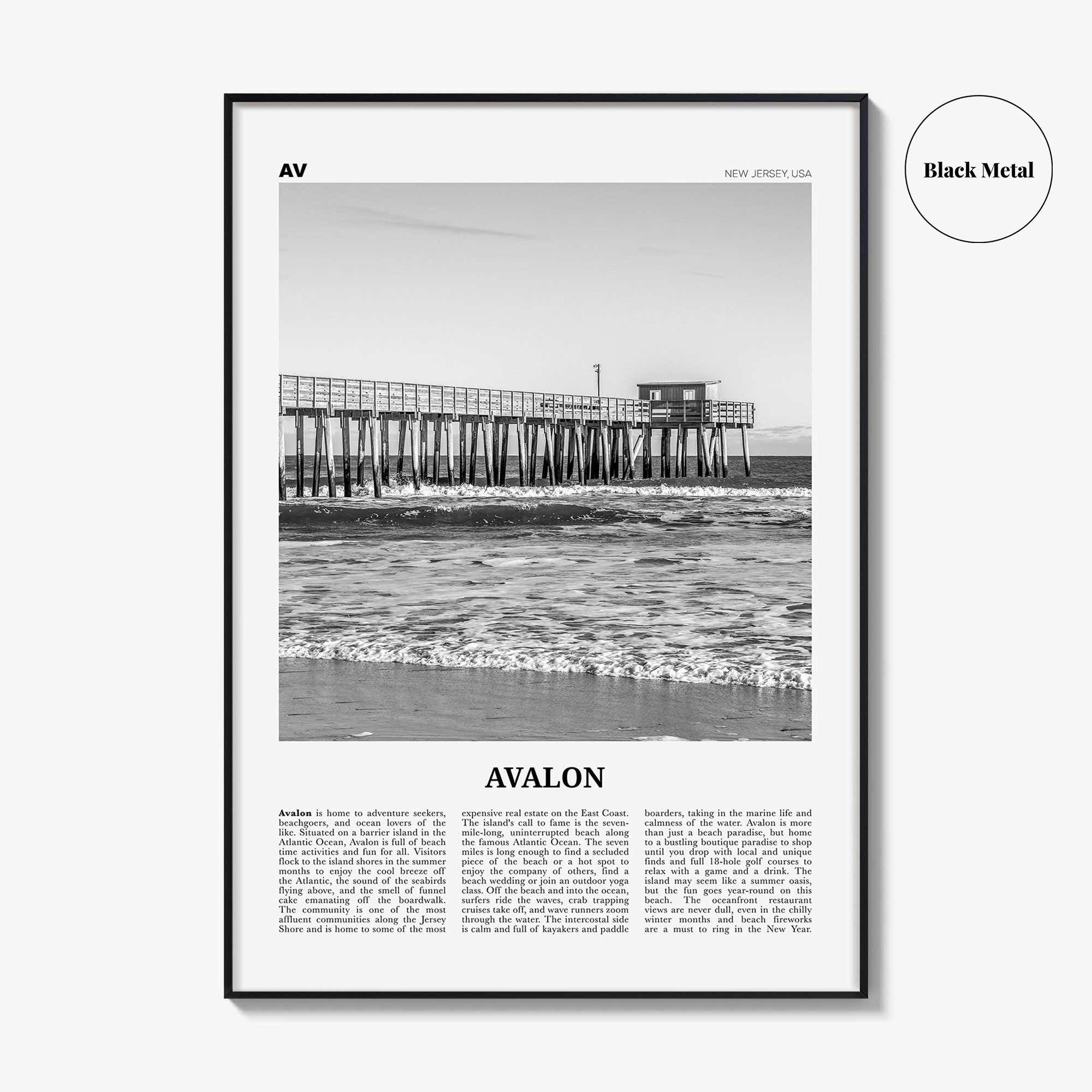 Avalon Print Black and White New Jersey, Avalon Wall Art, Avalon Poster, Avalon Photo, Avalon Wall Décor, Avalon Map, United States