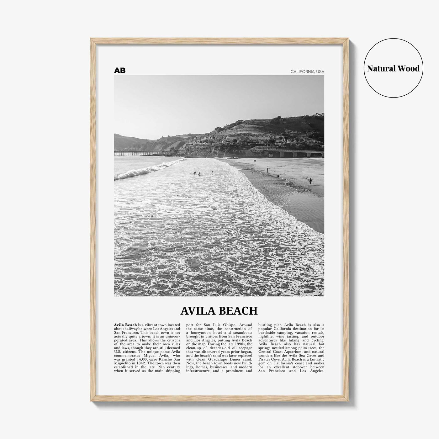 Avila Beach Print Black and White No 1, Avila Beach Wall Art, Avila Beach Poster, Avila Beach Photo, California, USA United States